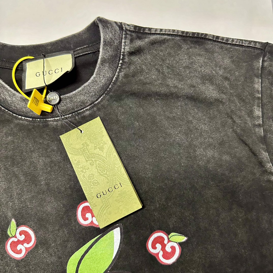 Gucci/古驰 双G苹果短袖T恤 黑色 米白色