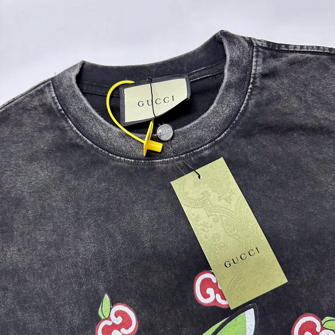 Gucci/古驰 双G苹果短袖T恤 黑色 米白色