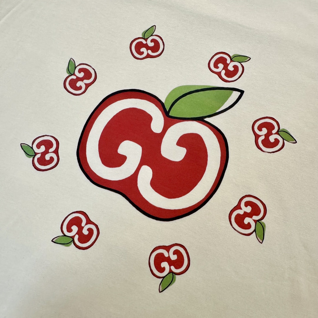 Gucci/古驰 双G苹果短袖T恤 黑色 米白