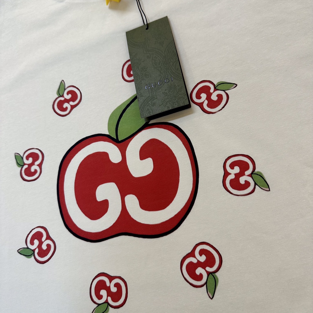 Gucci/古驰 双G苹果短袖T恤 黑色 米白