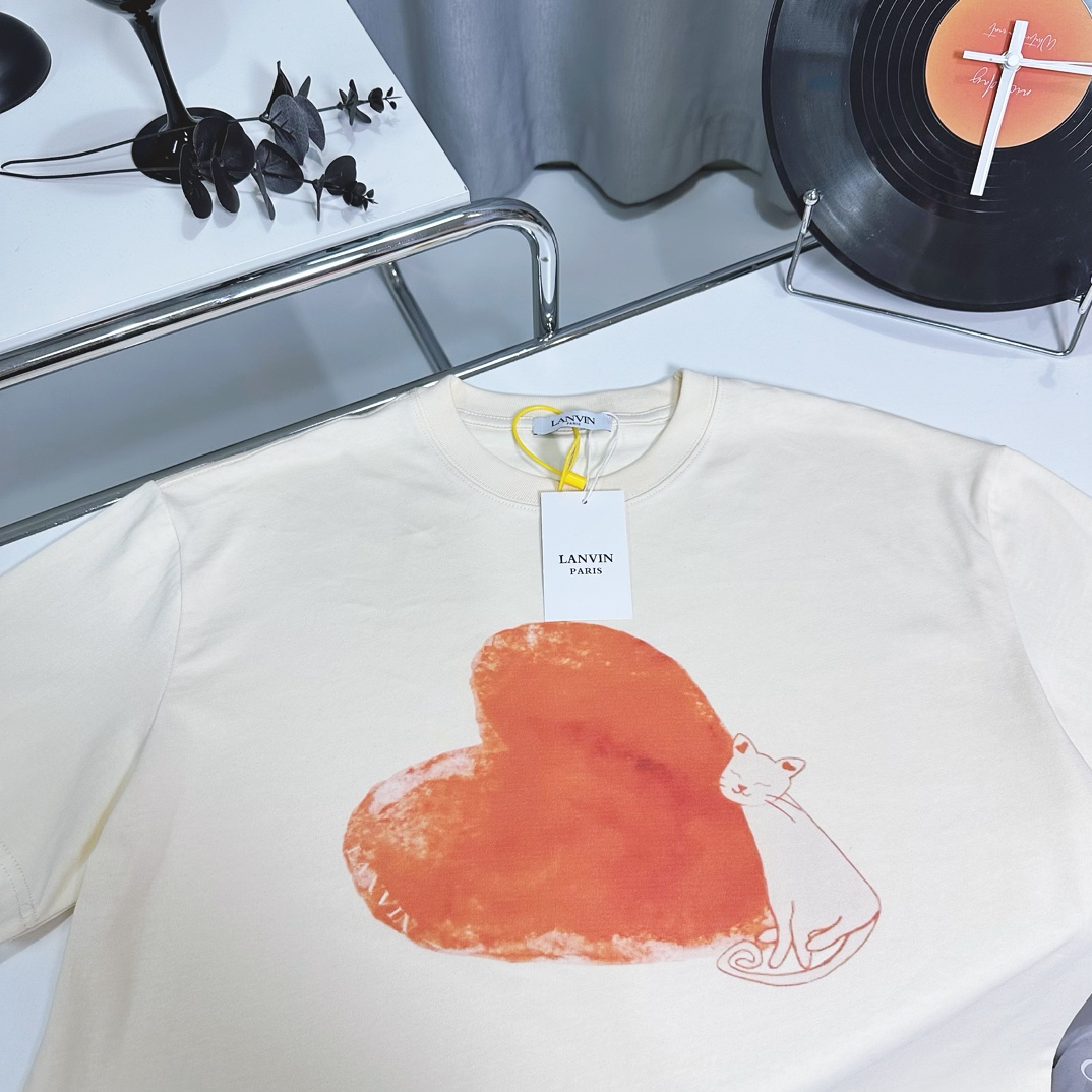 LANVIN 2024 High-Quality Cat-themed T-shirt in SMS ML Collection - 图片 4