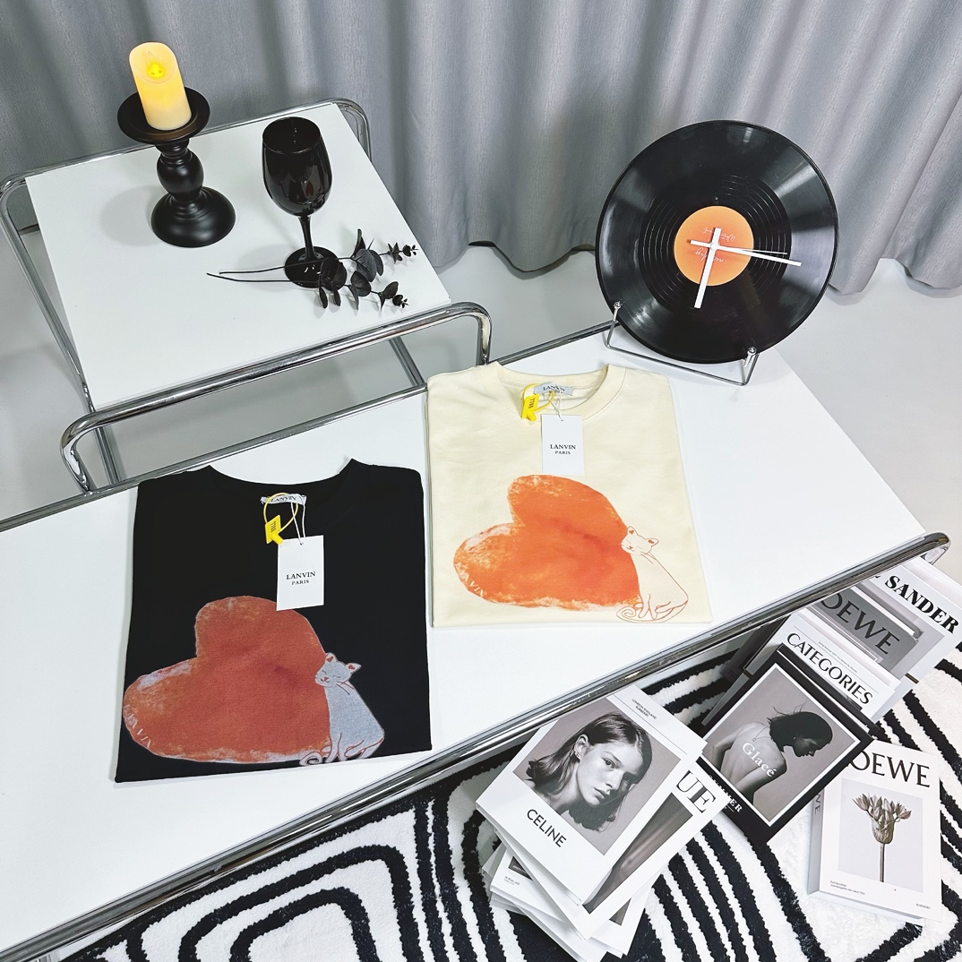 LANVIN 2024 High-Quality Cat-themed T-shirt in SMS ML Collection - 图片 3