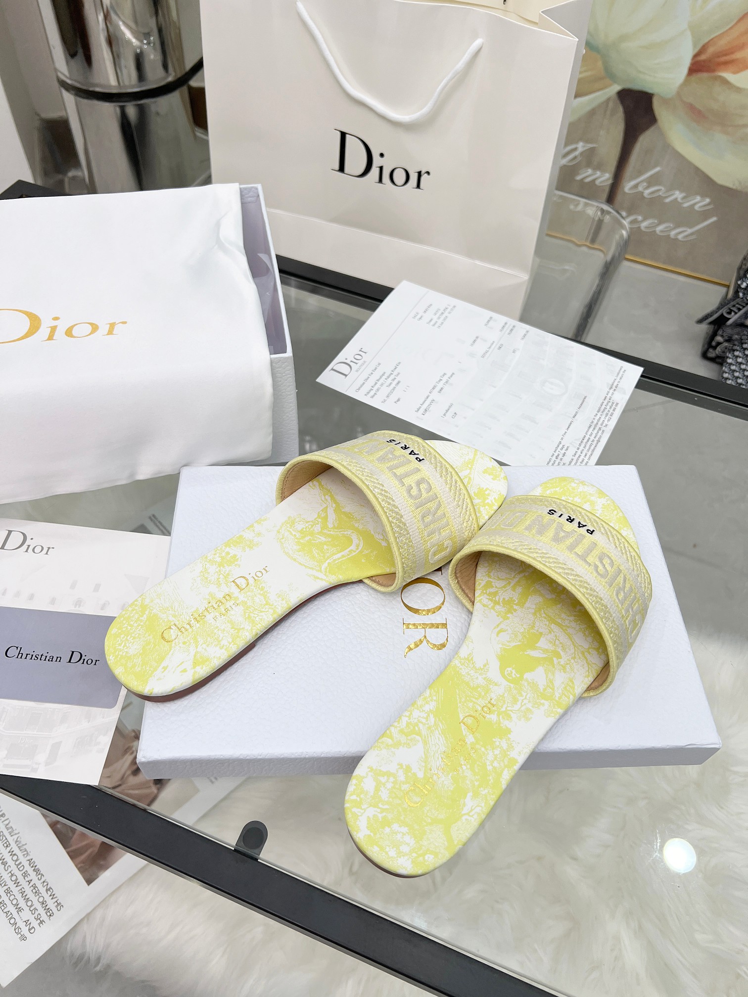 Dior Chaussures Pantoufles Broderie de fleurs Femmes Coton Peau mouton Fashion