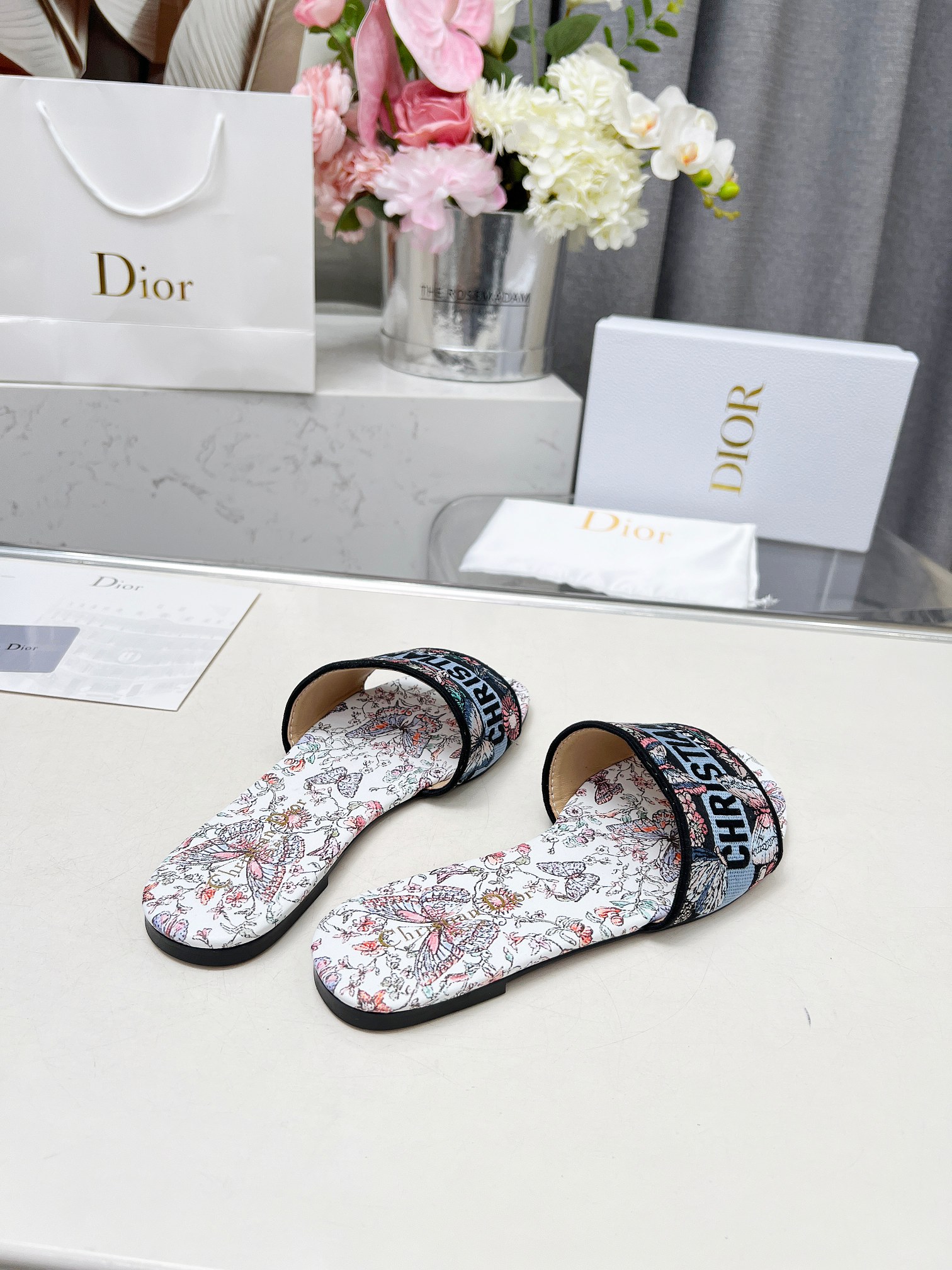 Christian Dior Women's Embroidered Cotton Blend Slide Sandal, Floral Print 6 a1740754313173 3347