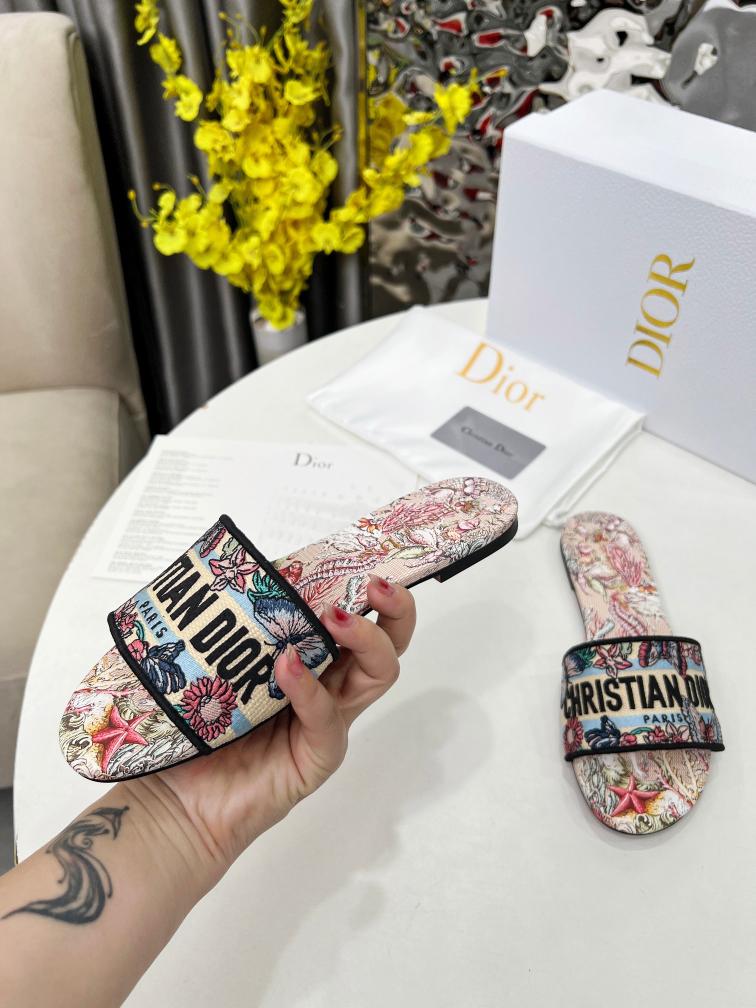 CD•Dior Women's Embroidered Floral Slides Sandals, Luxurious Comfort 3 a1741270039289 5587