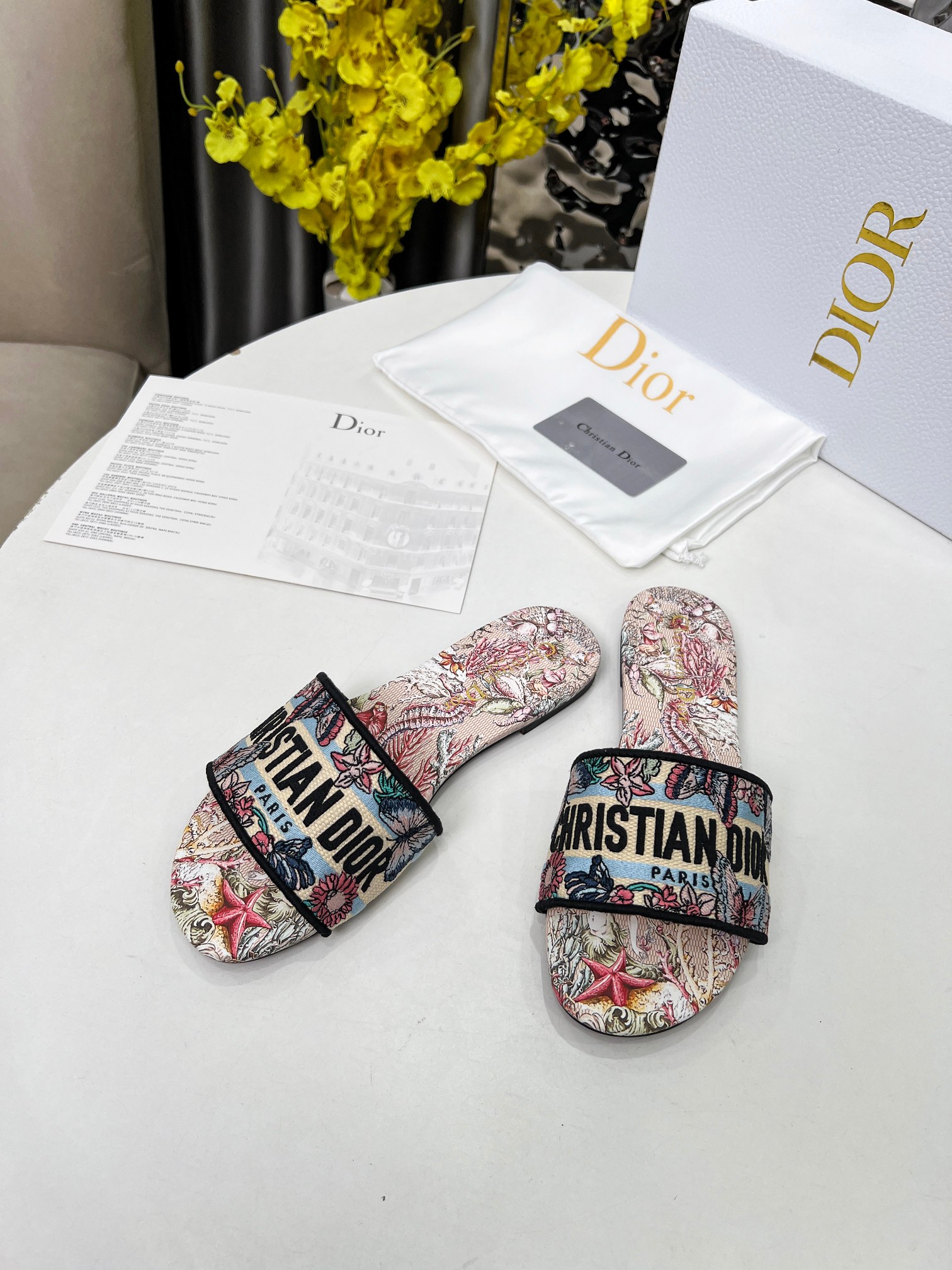 CD•Dior Women's Embroidered Floral Slides Sandals, Luxurious Comfort 4 a1741270039345 7184