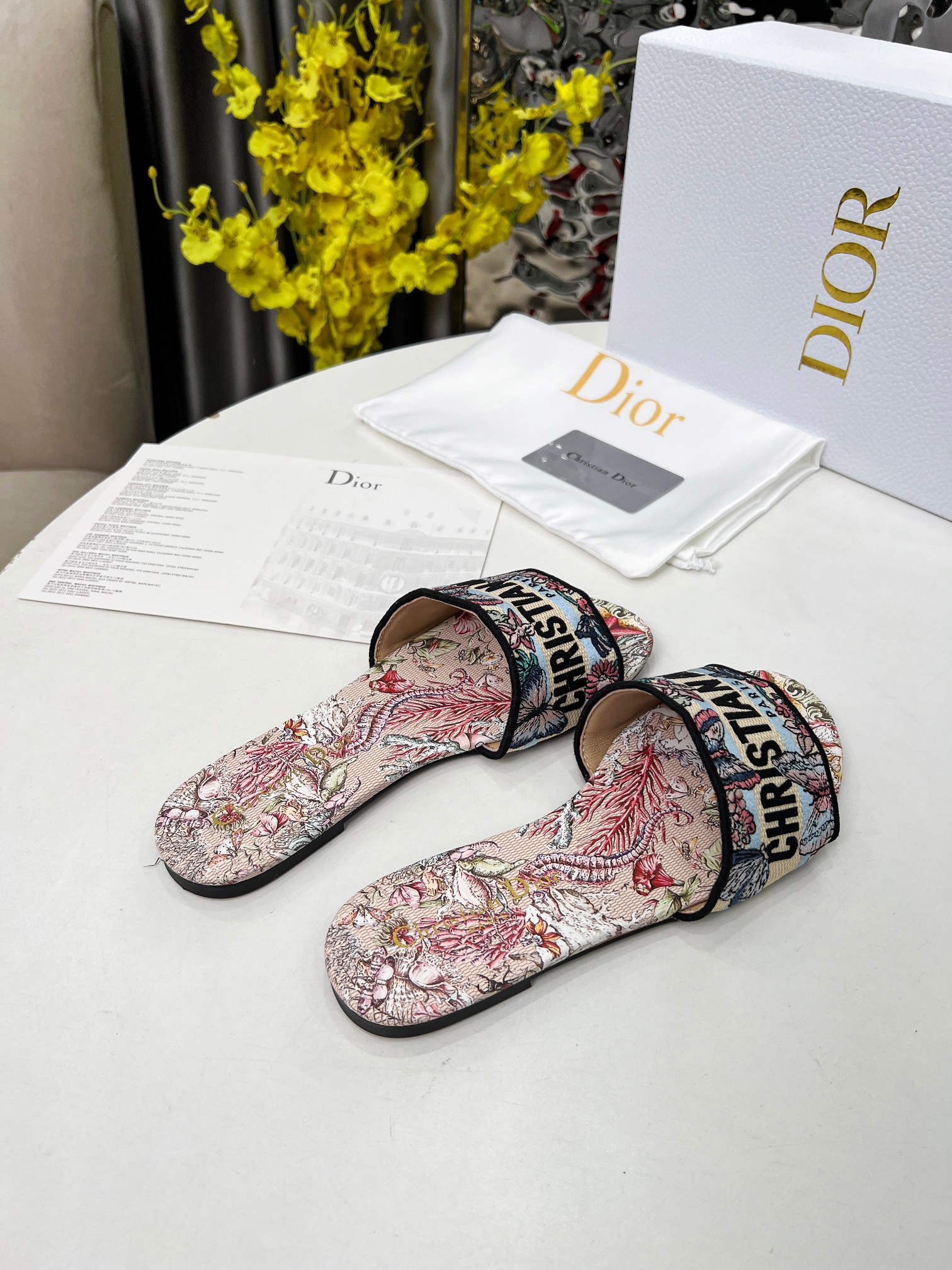 CD•Dior Women's Embroidered Floral Slides Sandals, Luxurious Comfort 6 a1741270039373 5543