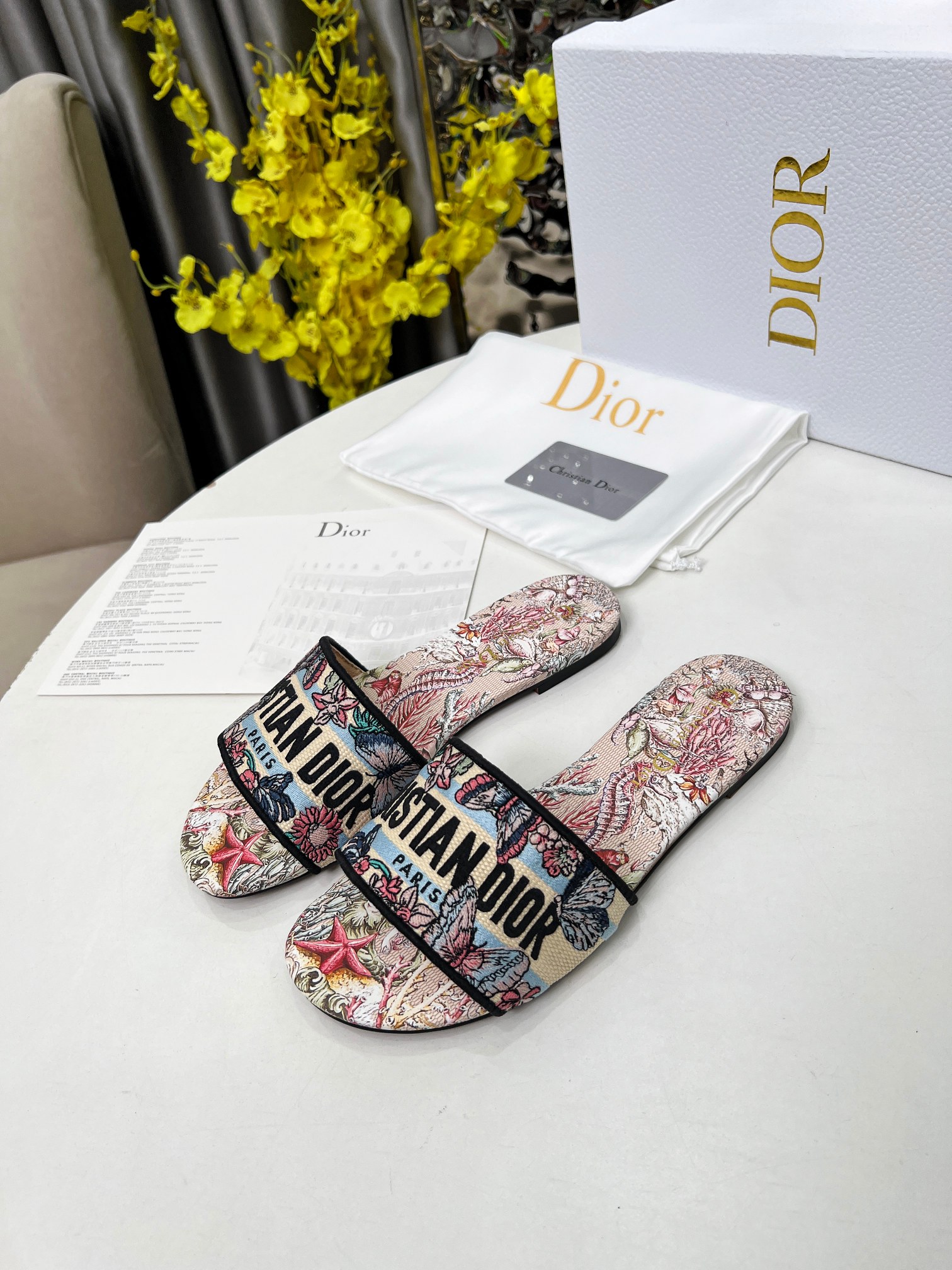 CD•Dior Women's Embroidered Floral Slides Sandals, Luxurious Comfort 5 a1741270039657 3057