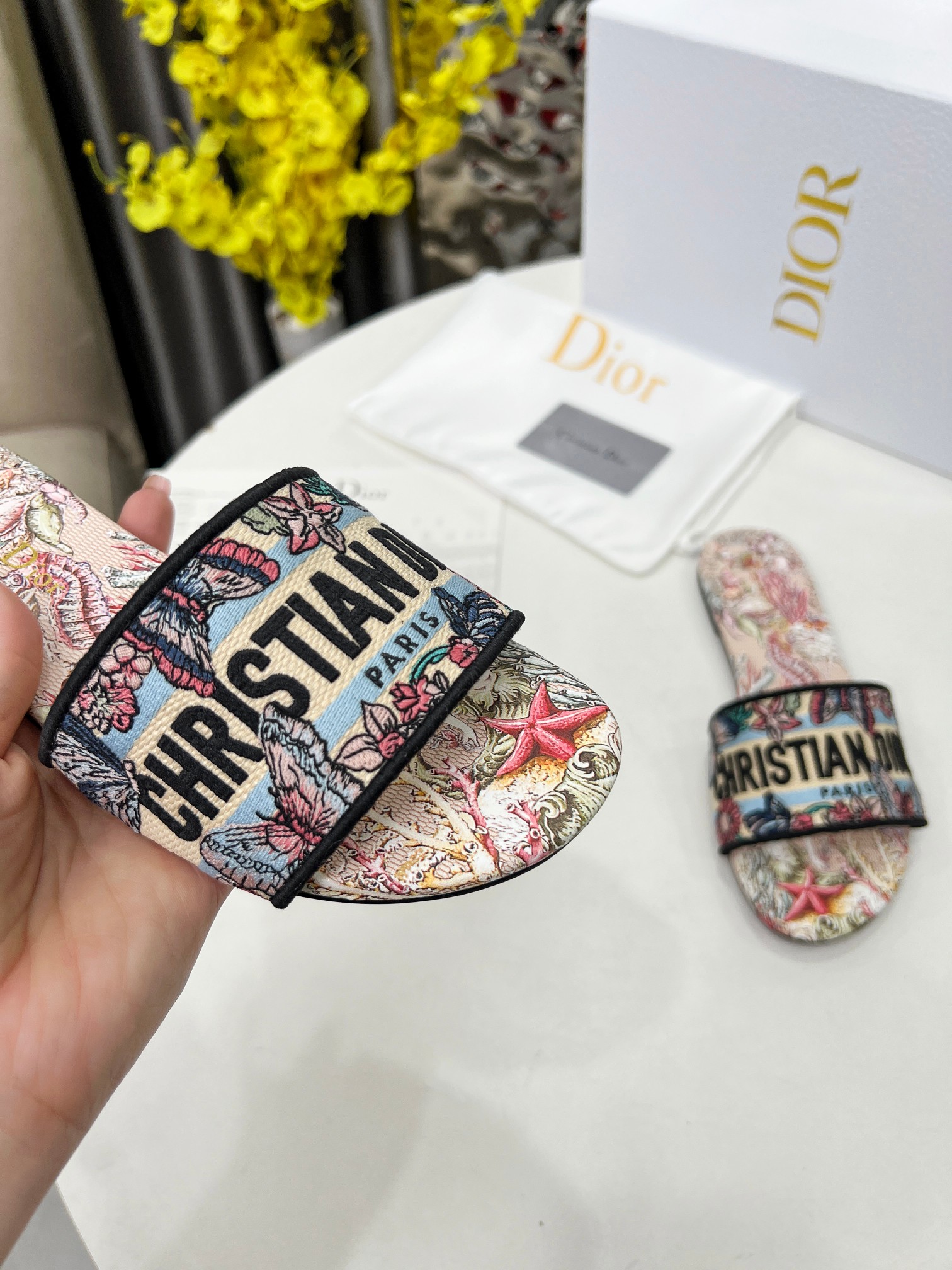 CD•Dior Women's Embroidered Floral Slides Sandals, Luxurious Comfort 8 a1741270041442 5020