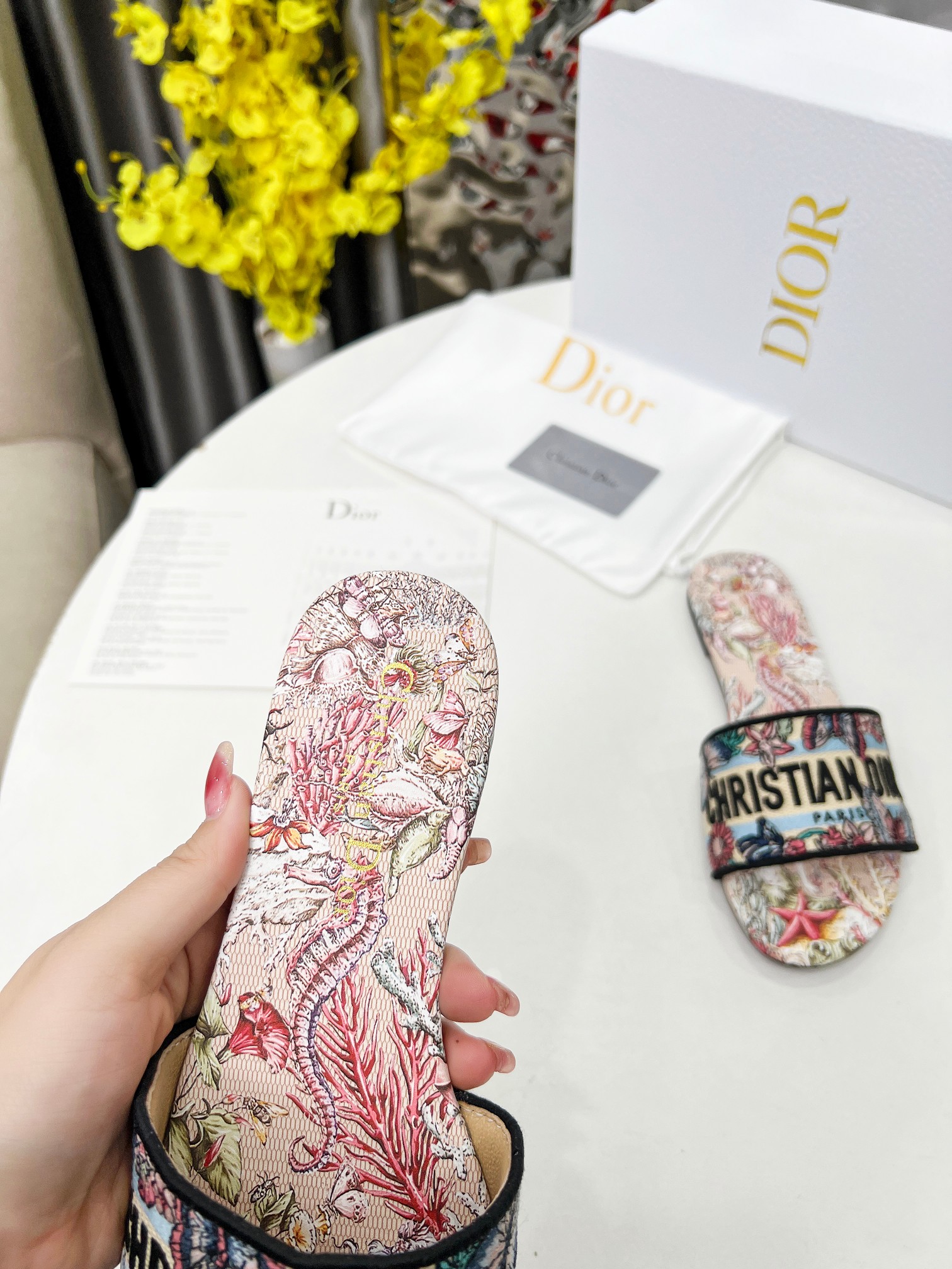 CD•Dior Women's Embroidered Floral Slides Sandals, Luxurious Comfort 7 a1741270041443 2626