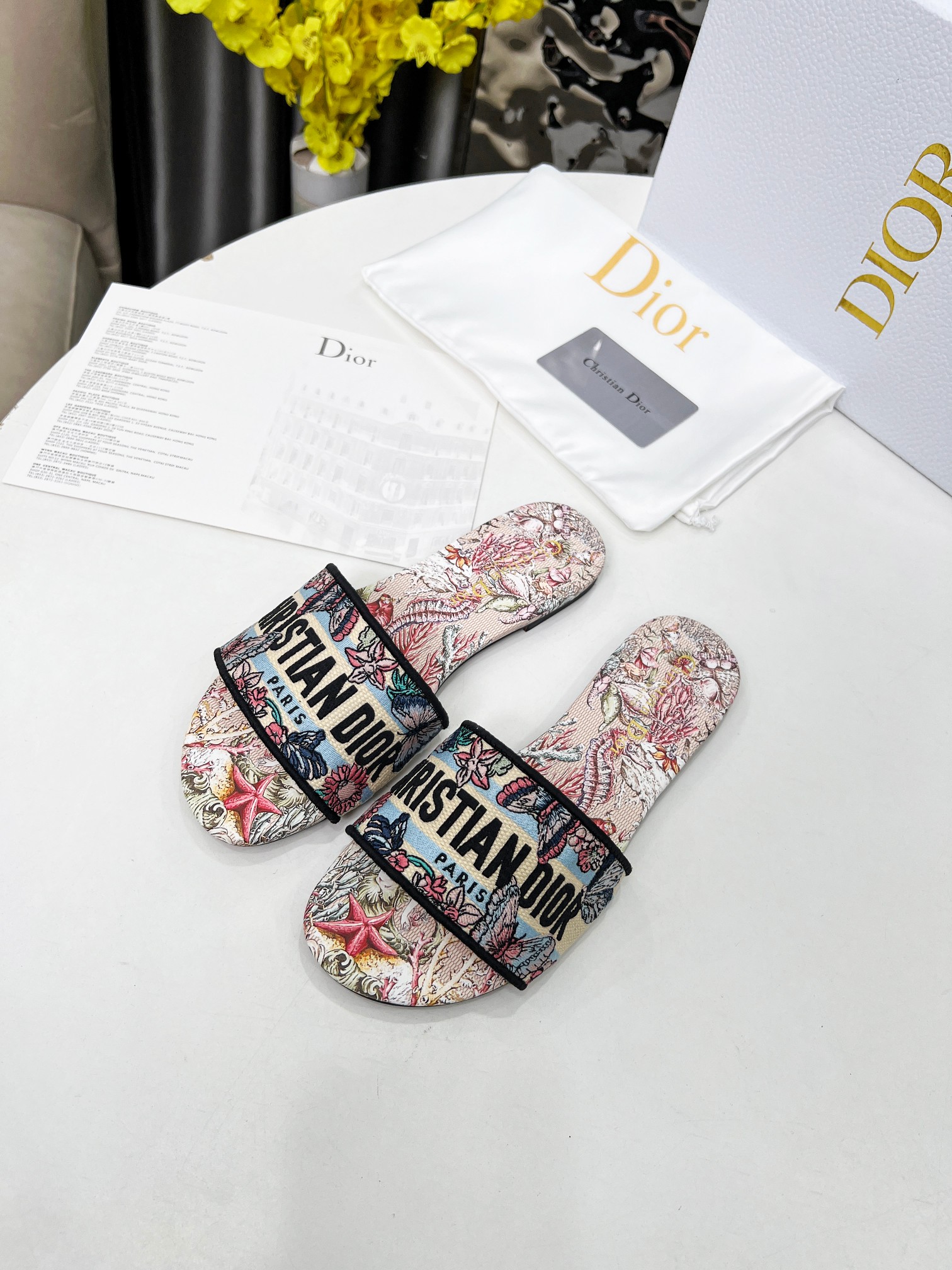 CD•Dior Women's Embroidered Floral Slides Sandals, Luxurious Comfort 10 a1741270041449 3567