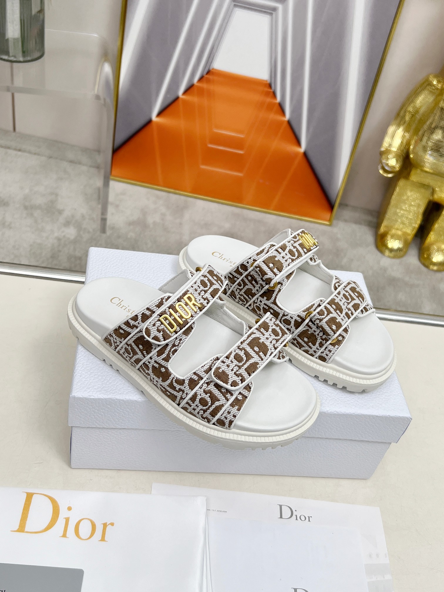 Dior Women's D-Way Sandal Oblique Pattern Thick Sole Slides 1 Dior Women's D-Way Sandal Oblique Pattern Thick Sole Slides
