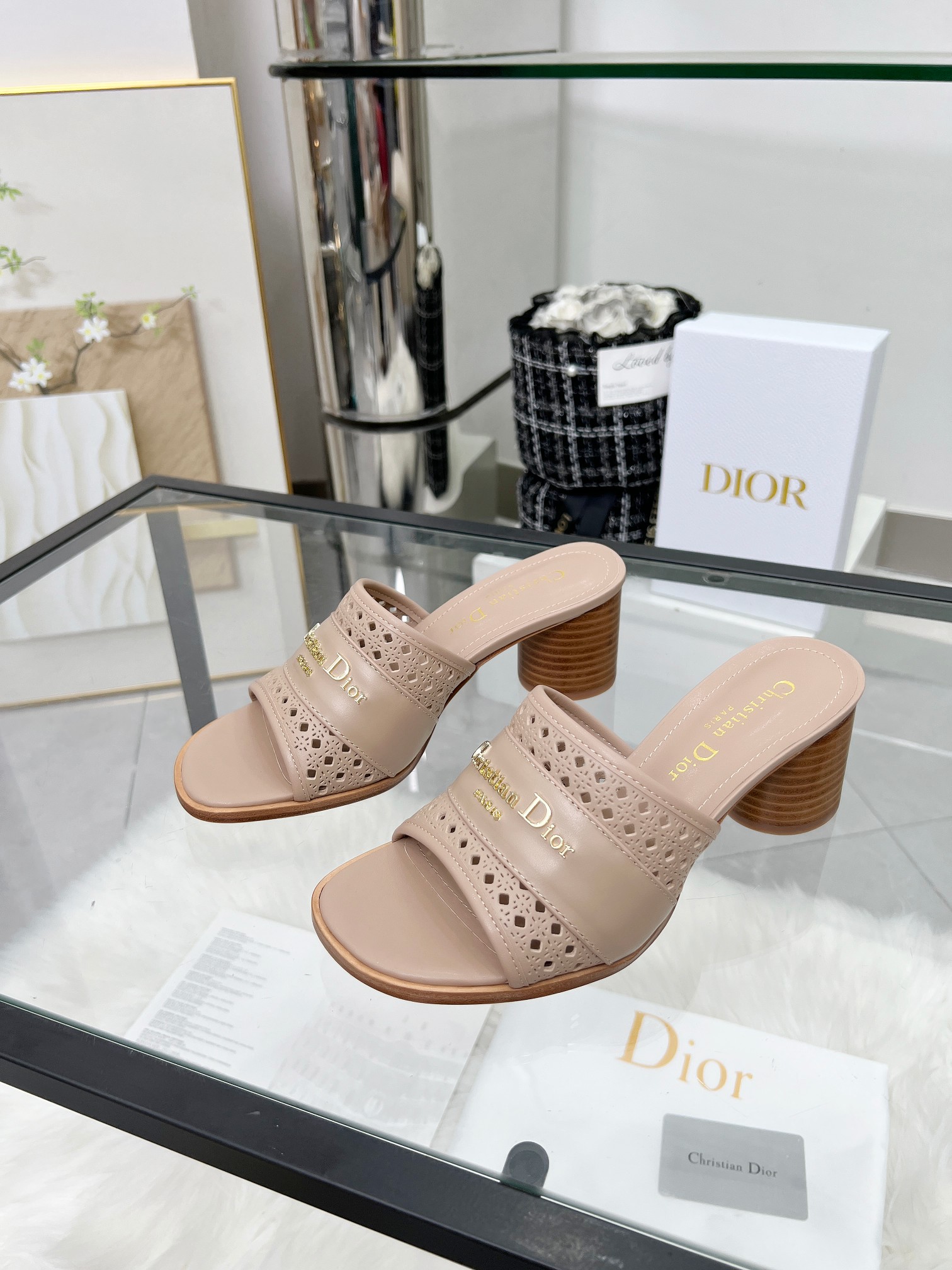 Dior D-Lane Beige Leather Heeled Sandals with Cannage Detail 5 a1744308723029 7813