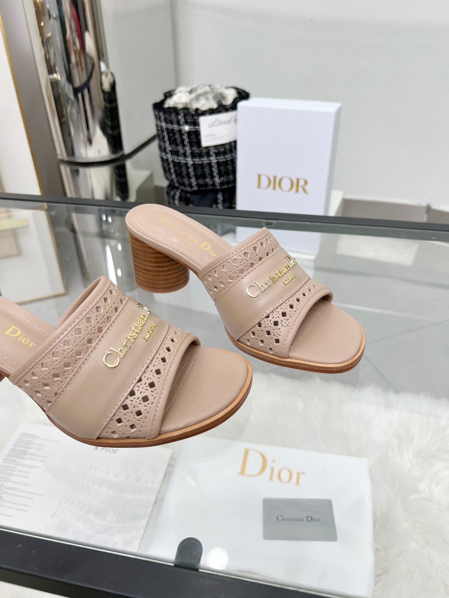 Dior D-Lane Beige Leather Heeled Sandals with Cannage Detail 9 a1744308723086 0268