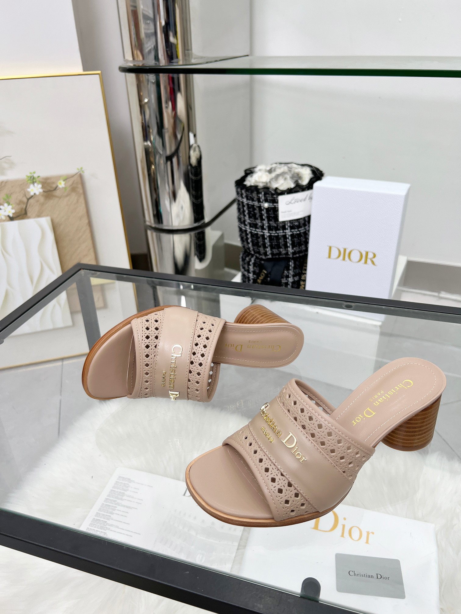 Dior D-Lane Beige Leather Heeled Sandals with Cannage Detail 4 a1744308723210 0304
