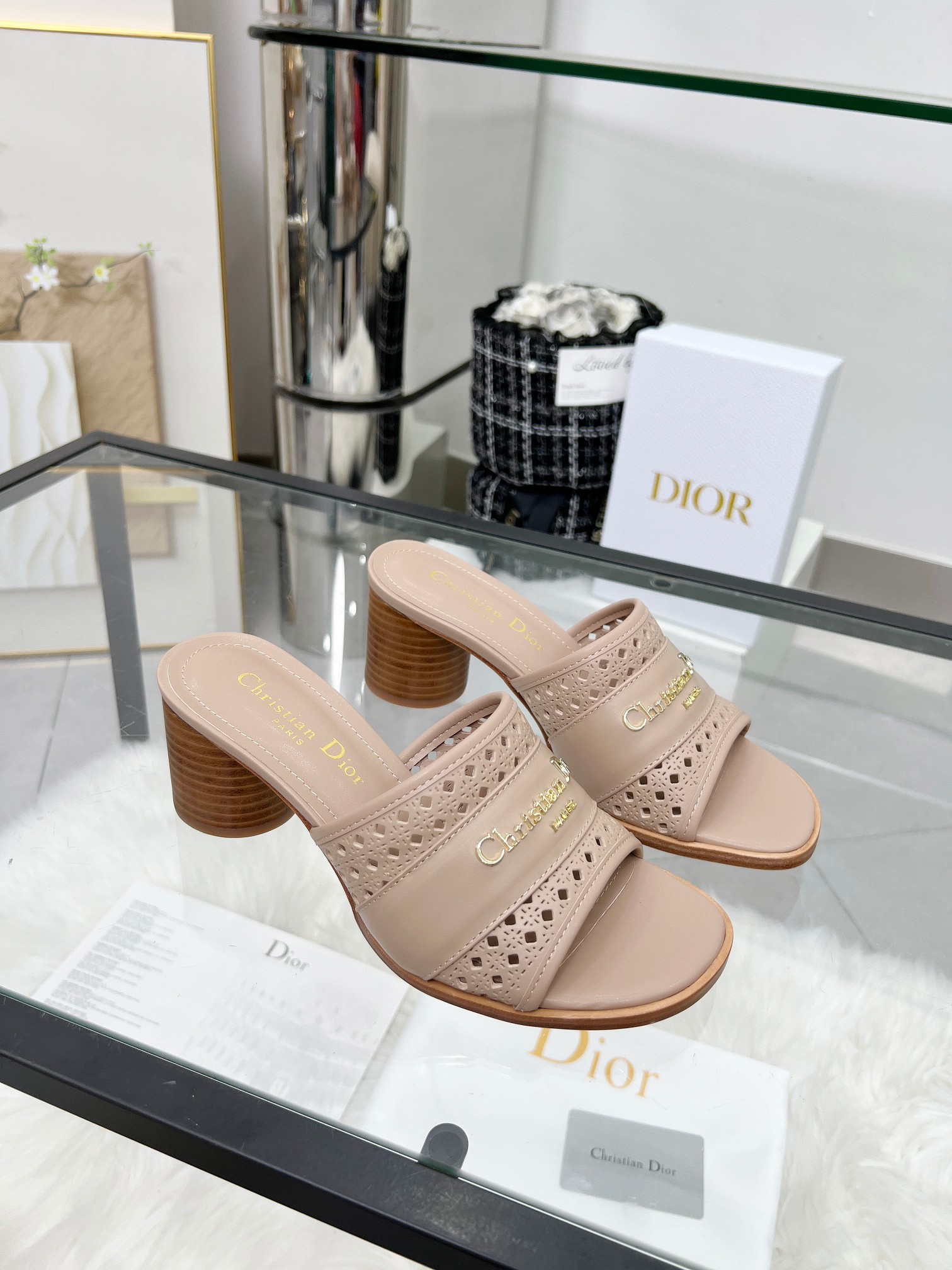 Dior D-Lane Beige Leather Heeled Sandals with Cannage Detail 2 a1744308723357 8884
