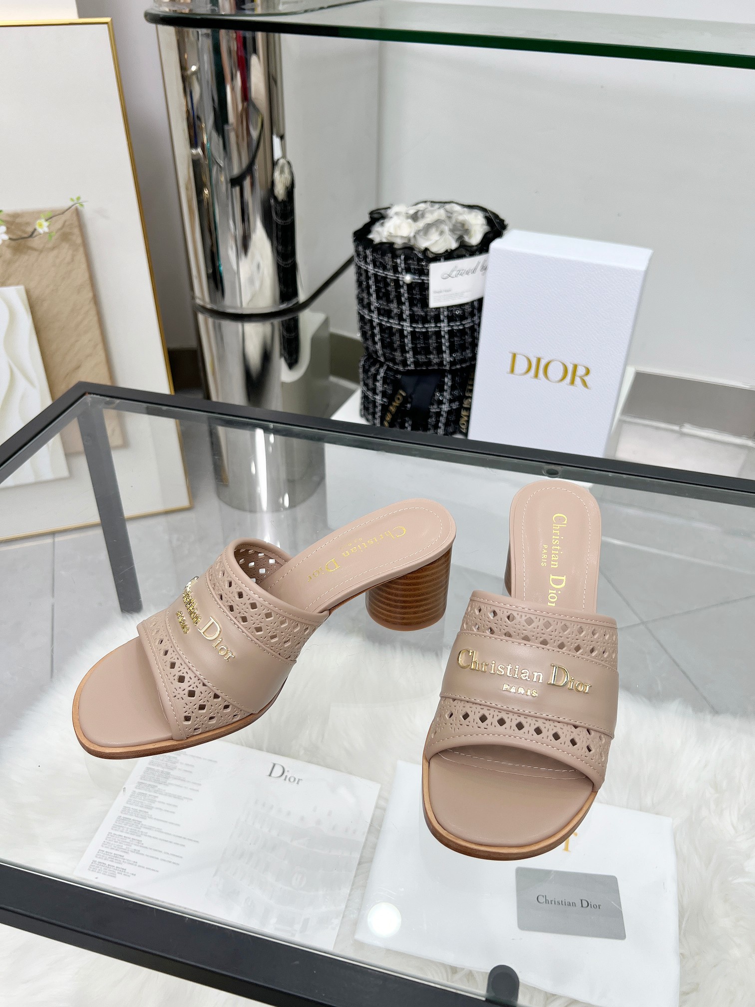 Dior D-Lane Beige Leather Heeled Sandals with Cannage Detail 3 a1744308725345 5870