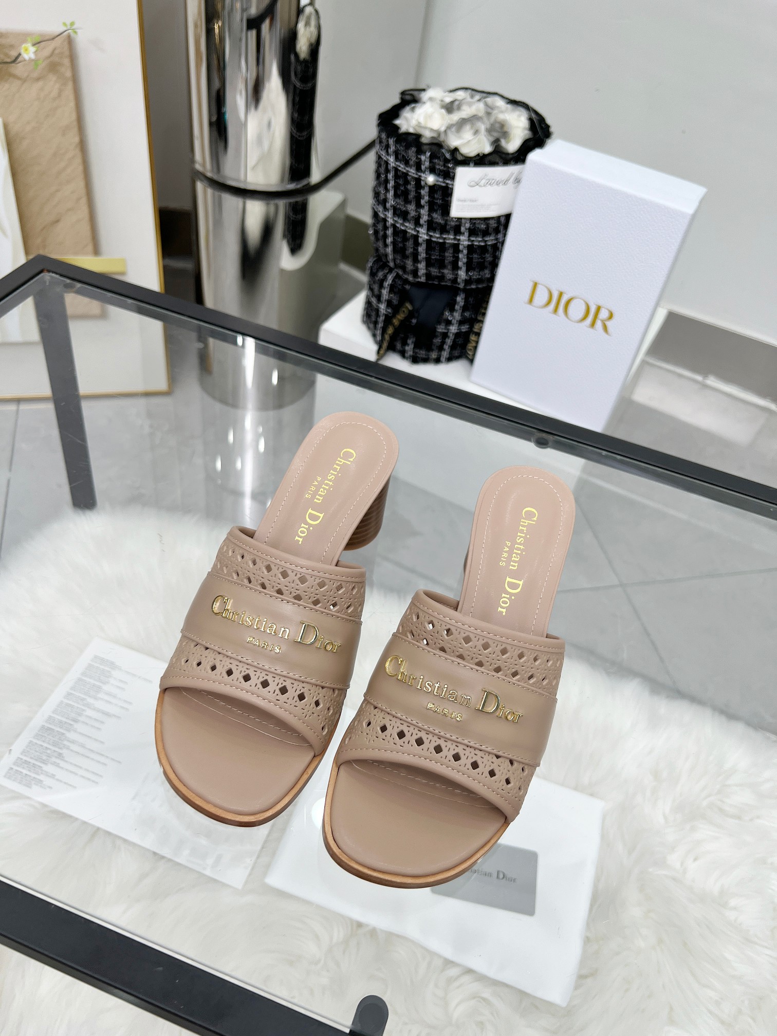 Dior D-Lane Beige Leather Heeled Sandals with Cannage Detail 8 a1744308725357 7137