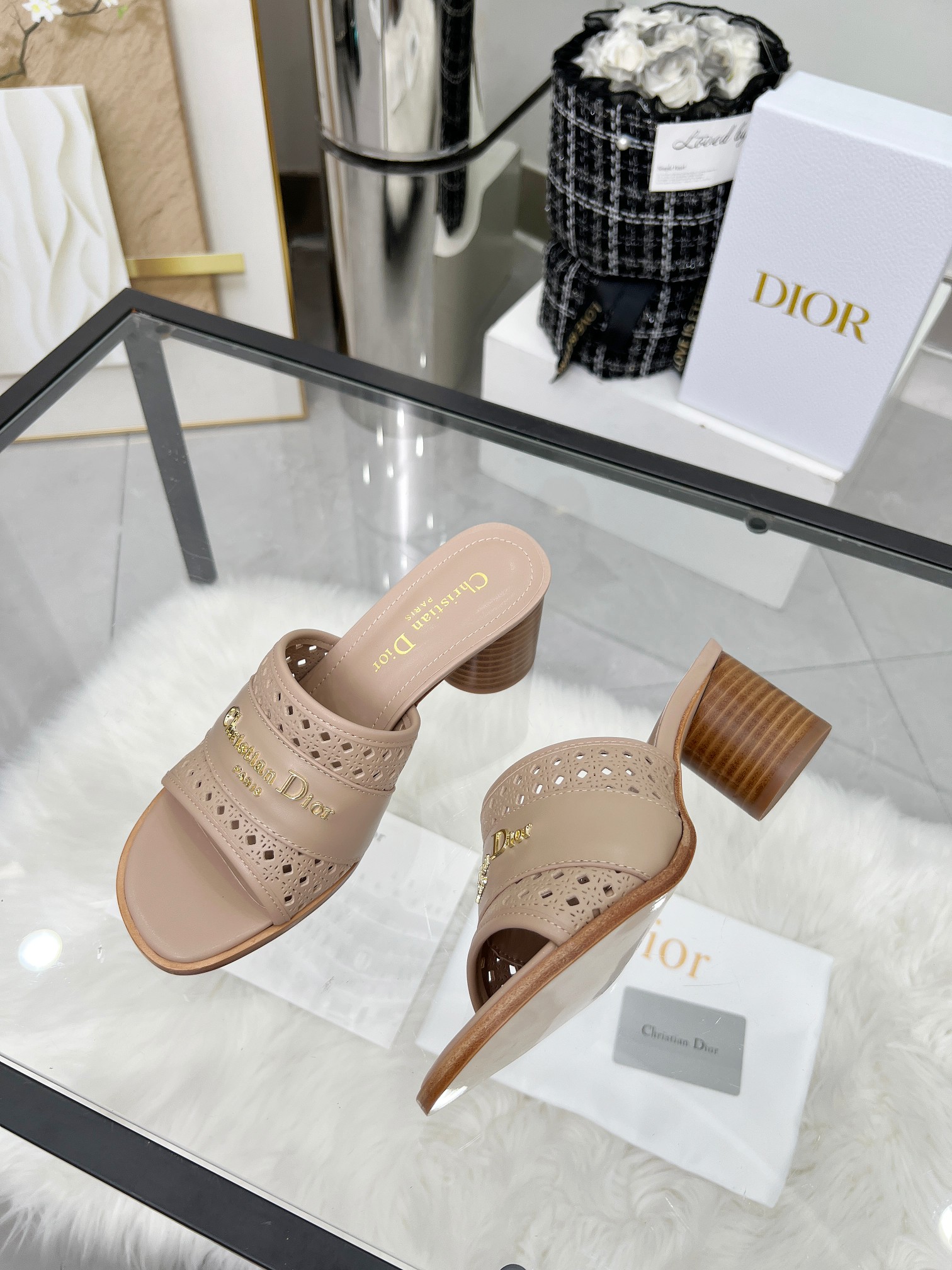 Dior D-Lane Beige Leather Heeled Sandals with Cannage Detail 10 a1744308725380 0455