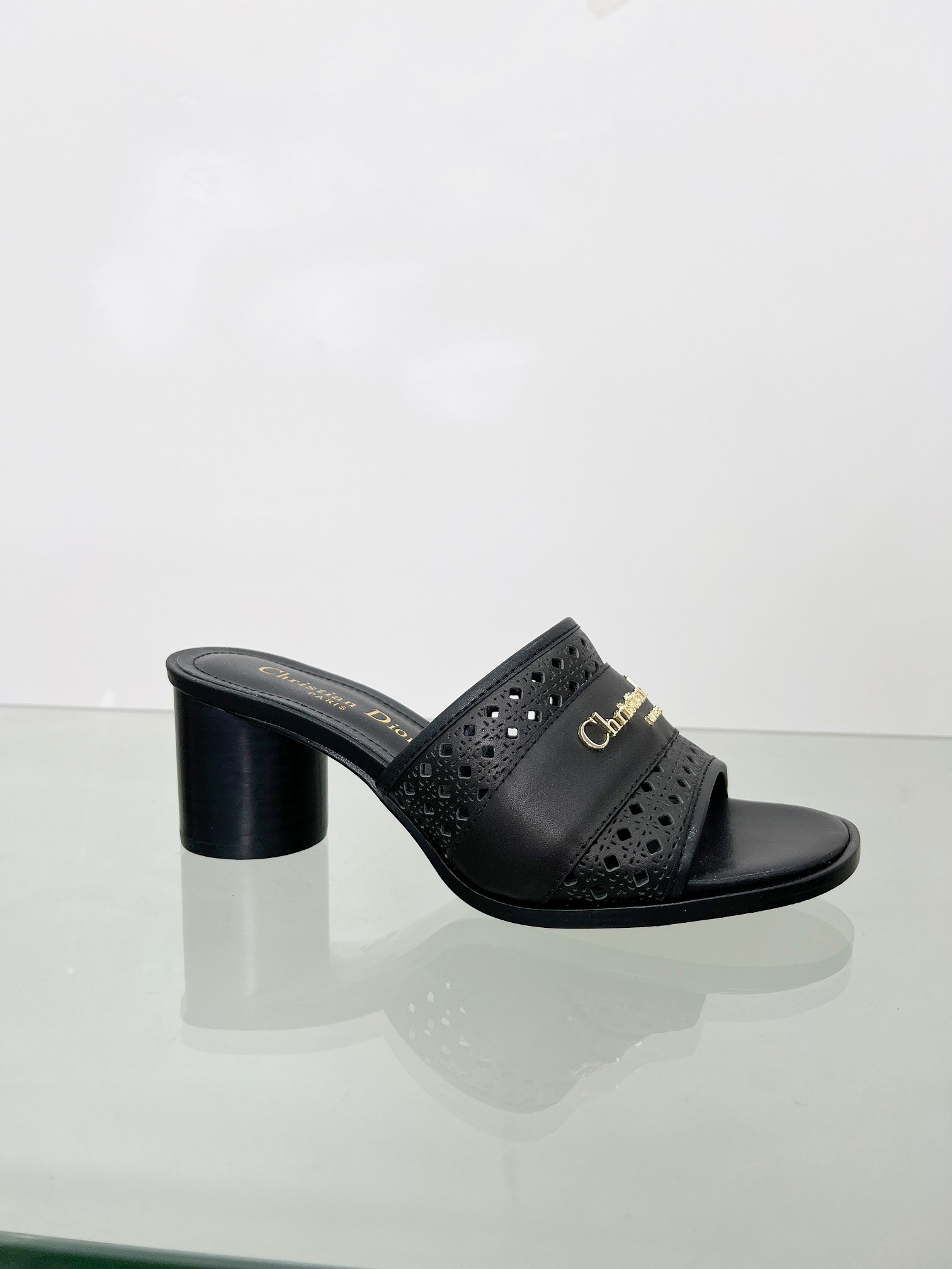 Dior D-Lane Black Leather Mules with Cannage and Gold Finish Metal Logo 10 a1744308849468 3412