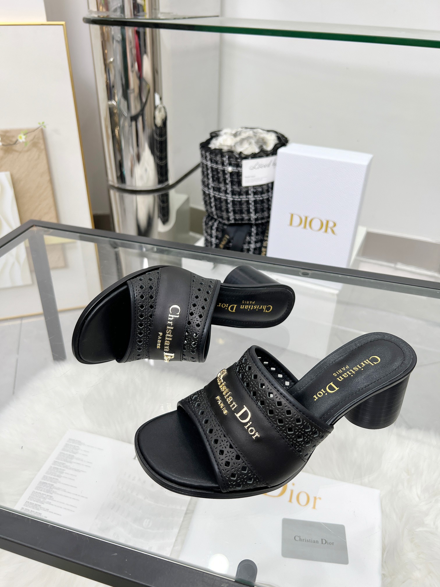 Dior D-Lane Black Leather Mules with Cannage and Gold Finish Metal Logo 4 a1744308849493 2258