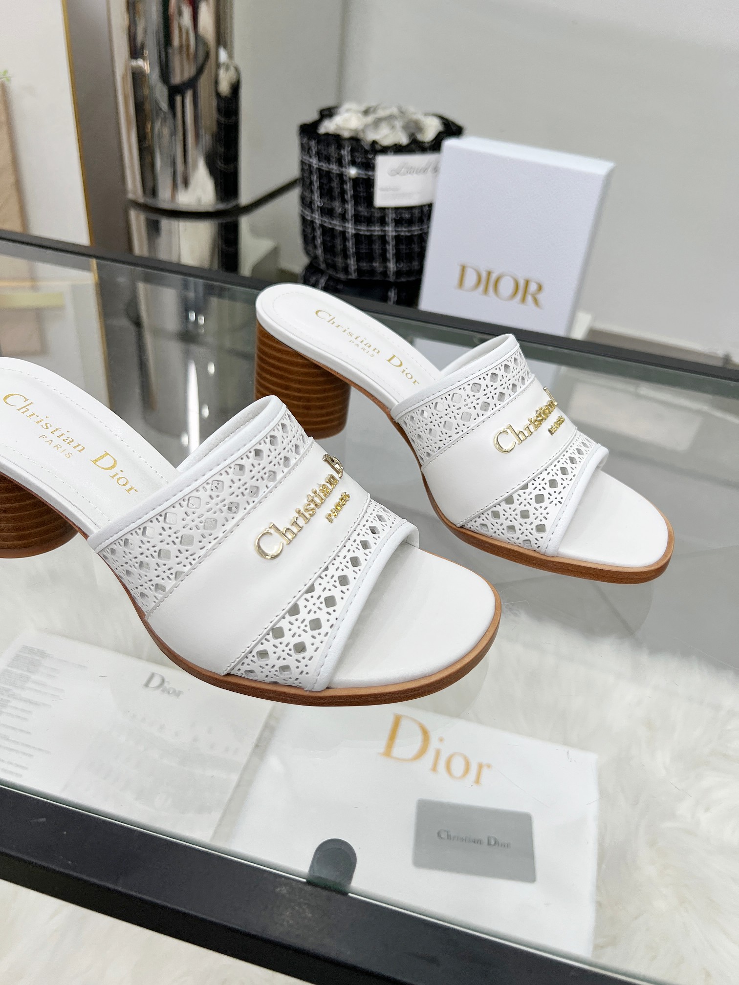 Dior D-Lane White Leather Heeled Sandals with Cannage Embroidery 6 a1744308917801 0502
