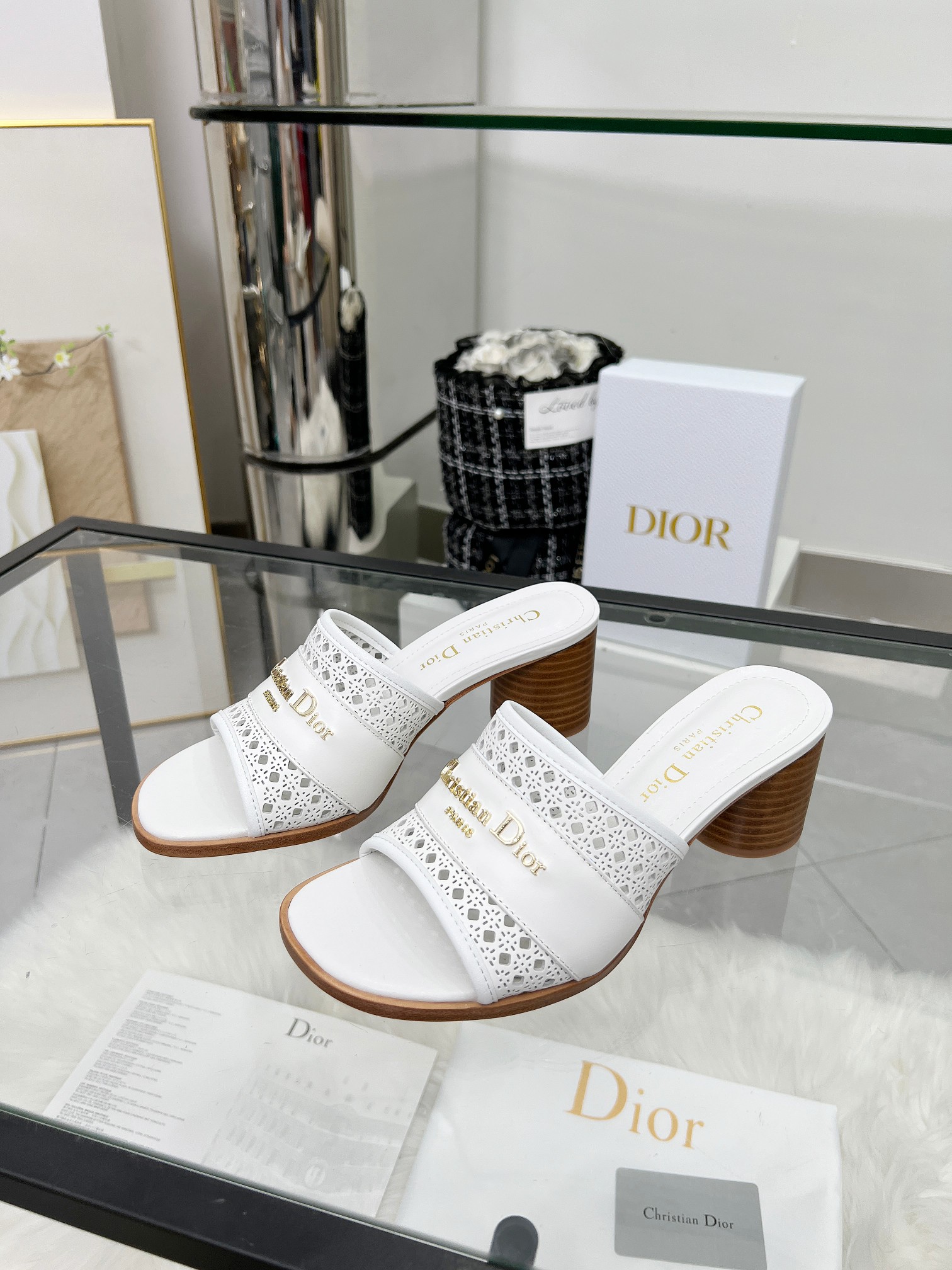 Dior D-Lane White Leather Heeled Sandals with Cannage Embroidery 4 a1744308917807 2866