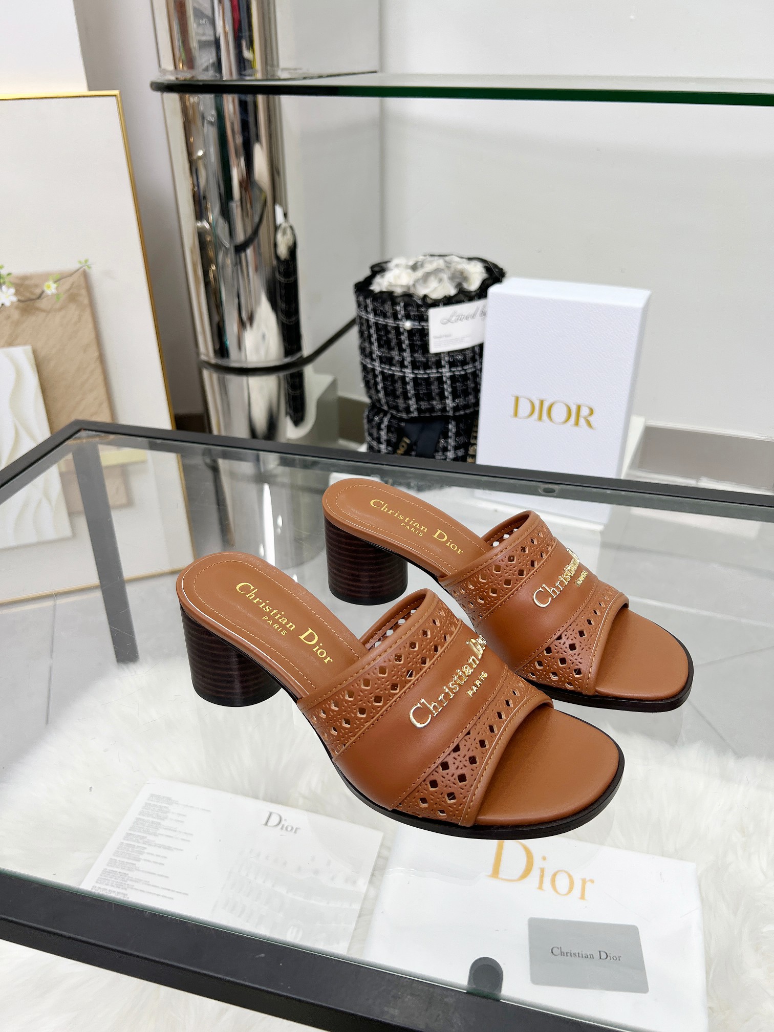 Dior D-Lane Leather Heeled Sandals with Cannage Pattern 1 Dior D-Lane Leather Heeled Sandals with Cannage Pattern