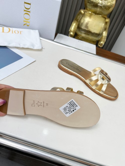 Dior D-Lane Gold Leather Sandals with Openwork Cannage Motif 1 Dior D-Lane Gold Leather Sandals with Openwork Cannage Motif