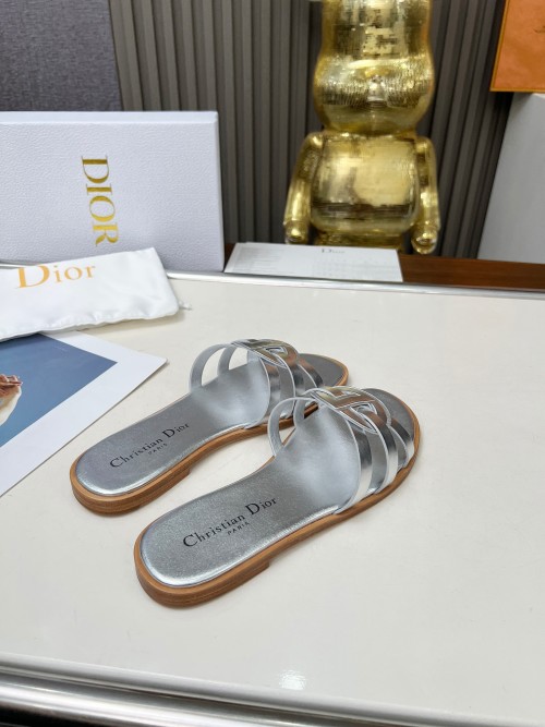 Dior D-Lane Silver Leather Openwork Espadrille Sandals Slides Slippers 1 Dior D-Lane Silver Leather Openwork Espadrille Sandals Slides Slippers