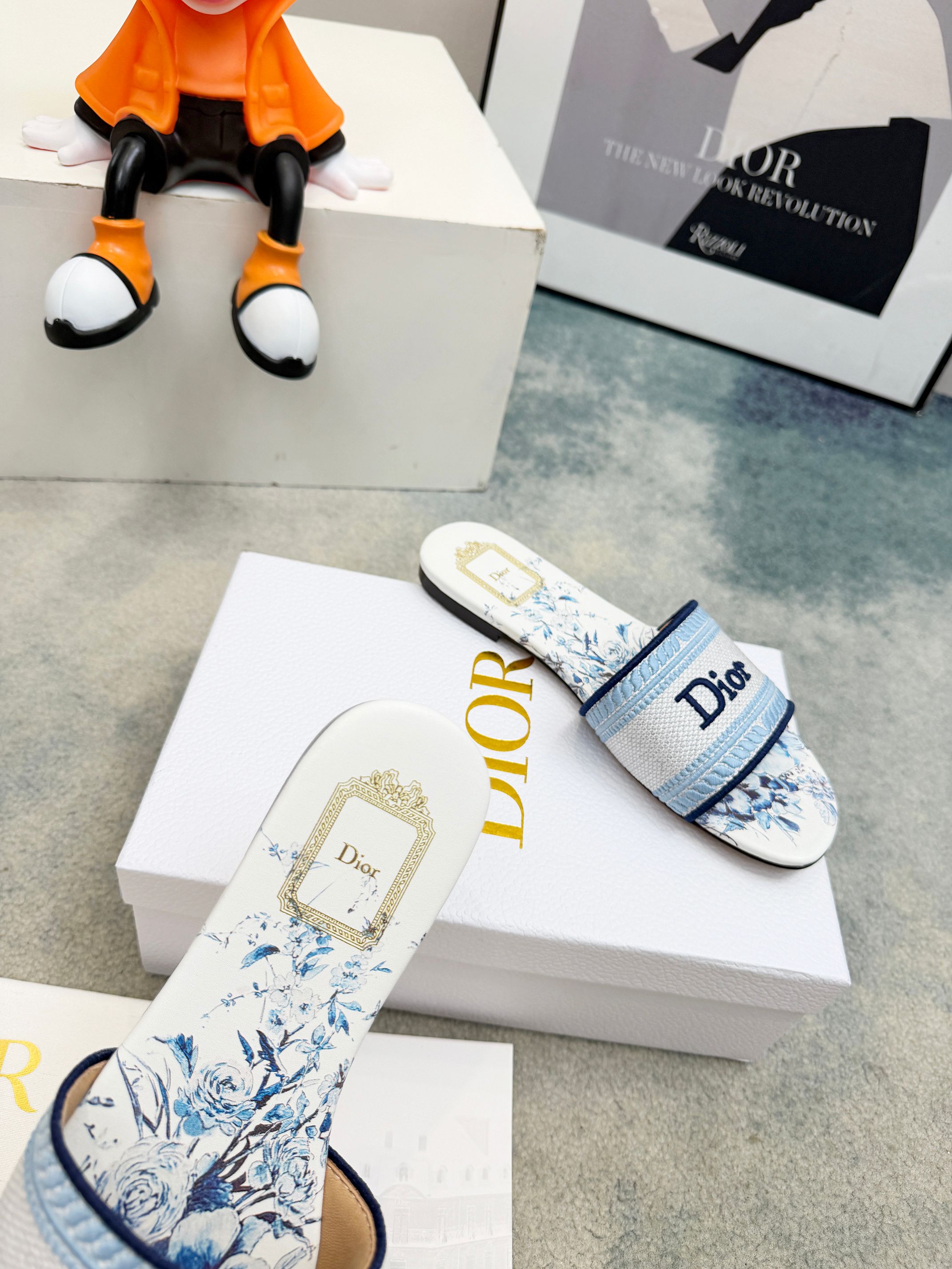 Dior CD•迪奥女士老花刺绣皮底拖鞋升级版