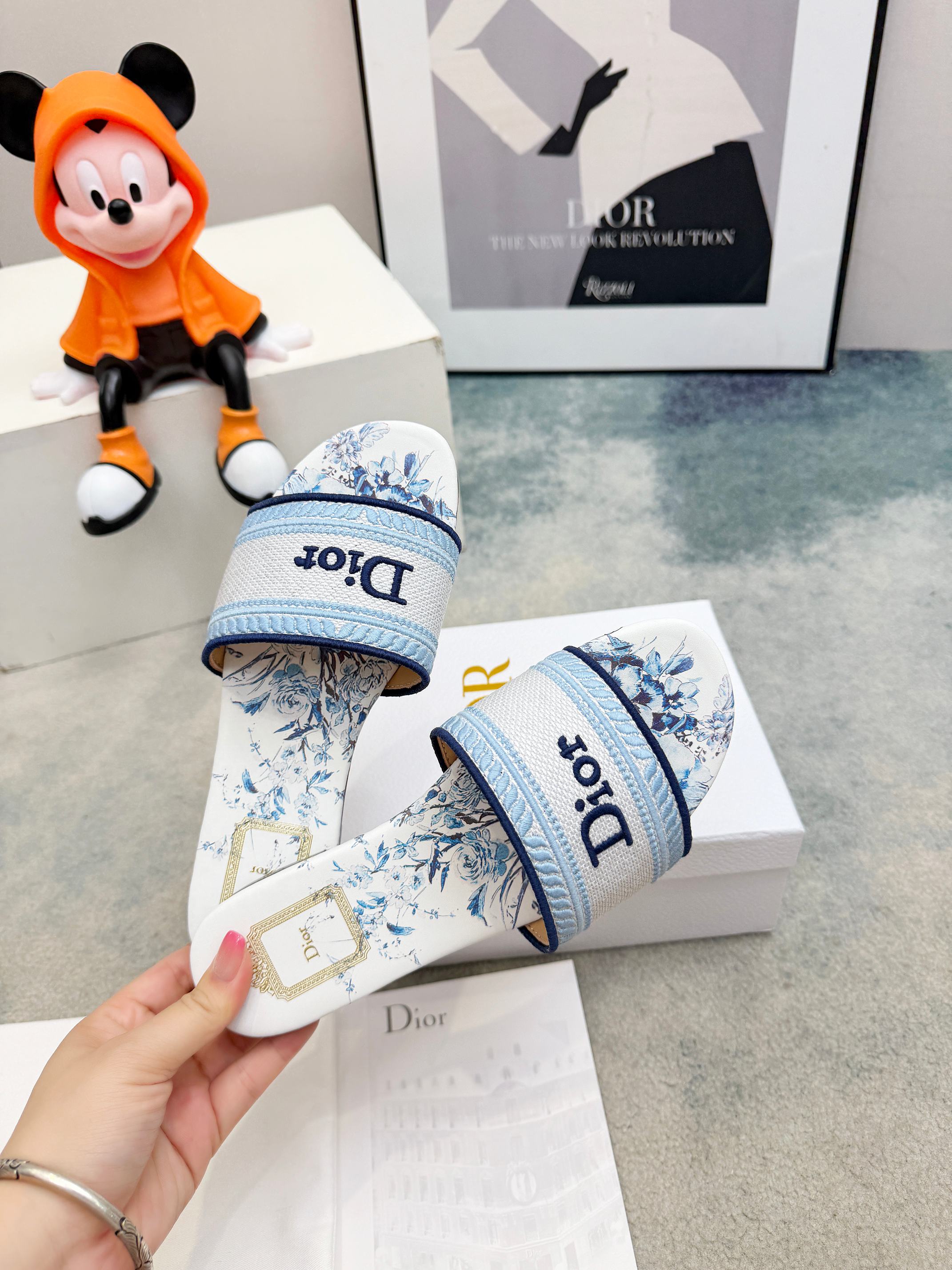 Dior CD•迪奥女士老花刺绣皮底拖鞋升级版