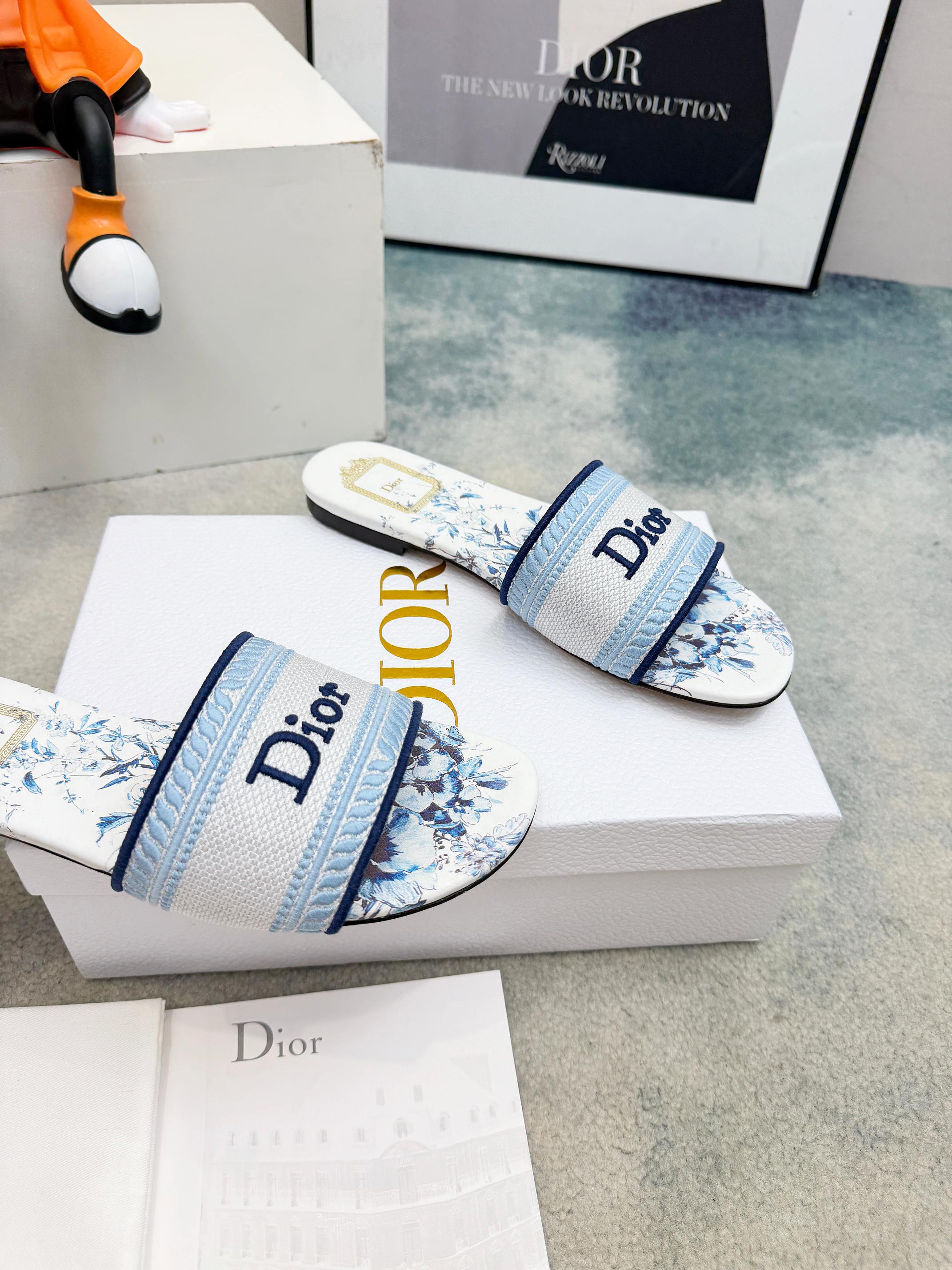 Dior CD•迪奥女士老花刺绣皮底拖鞋升级版