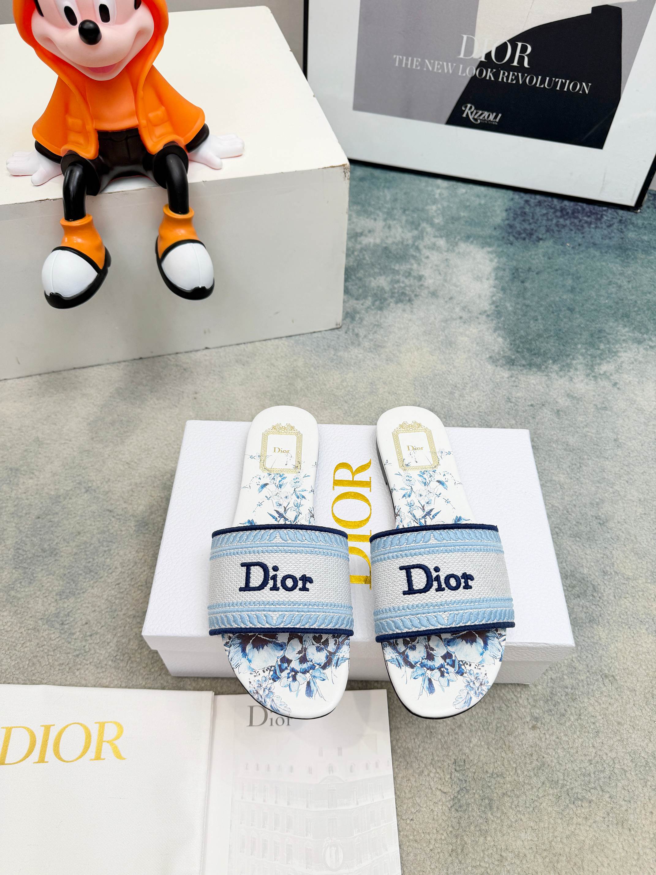 Dior CD•迪奥女士老花刺绣皮底拖鞋升级版