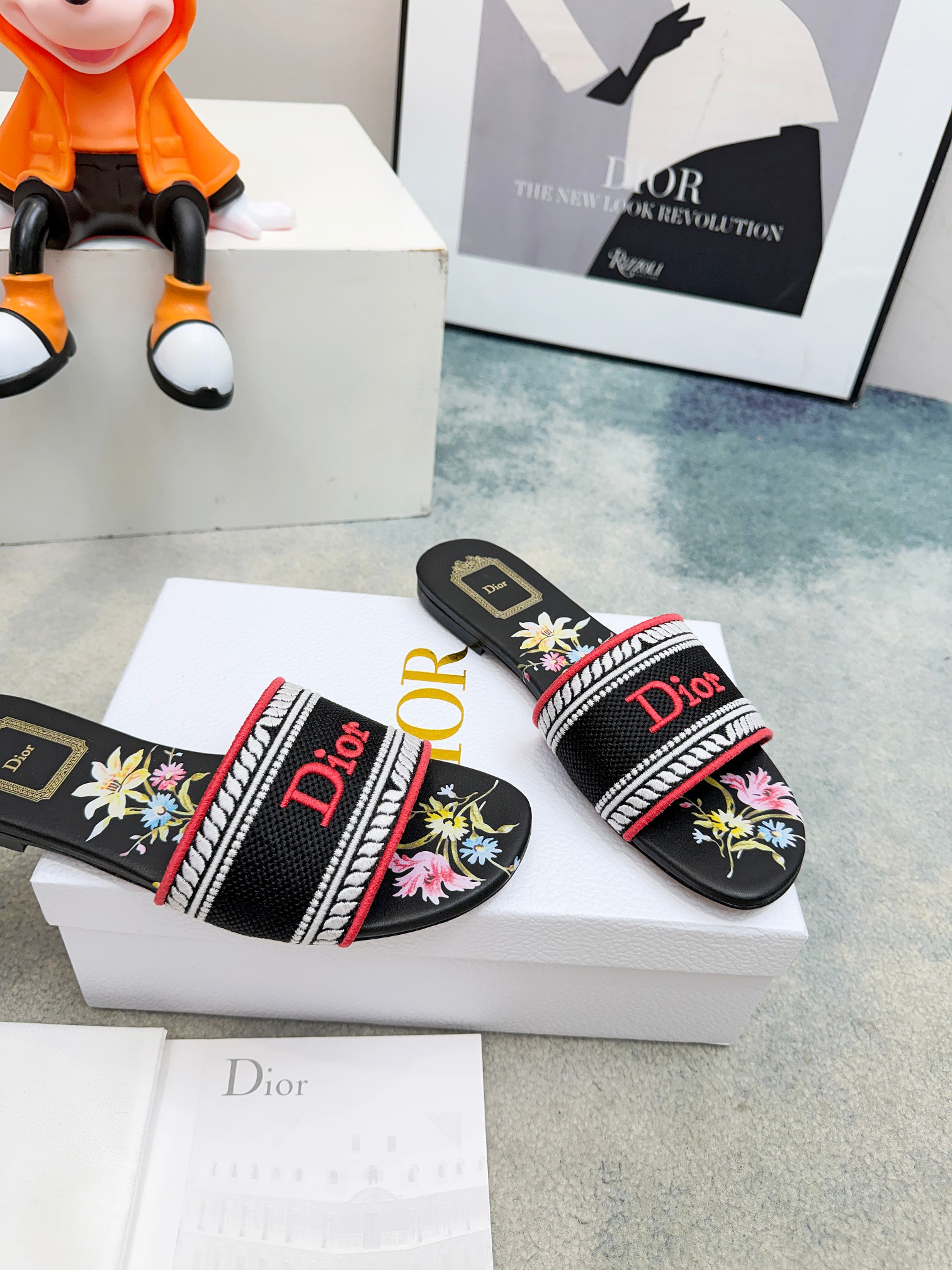 Dior CD•迪奥女士老花刺绣皮底拖鞋升级版