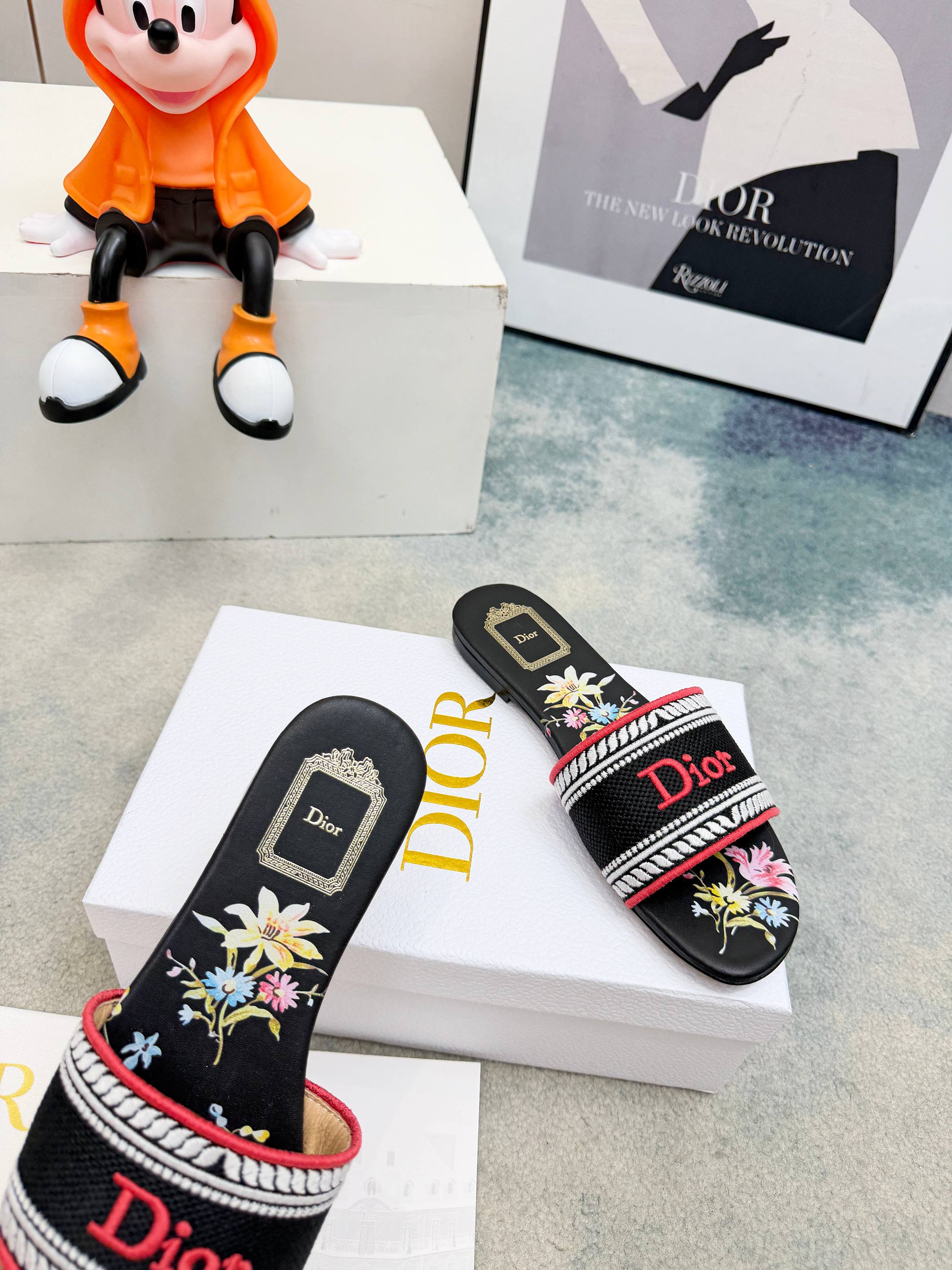 Dior CD•迪奥女士老花刺绣皮底拖鞋升级版