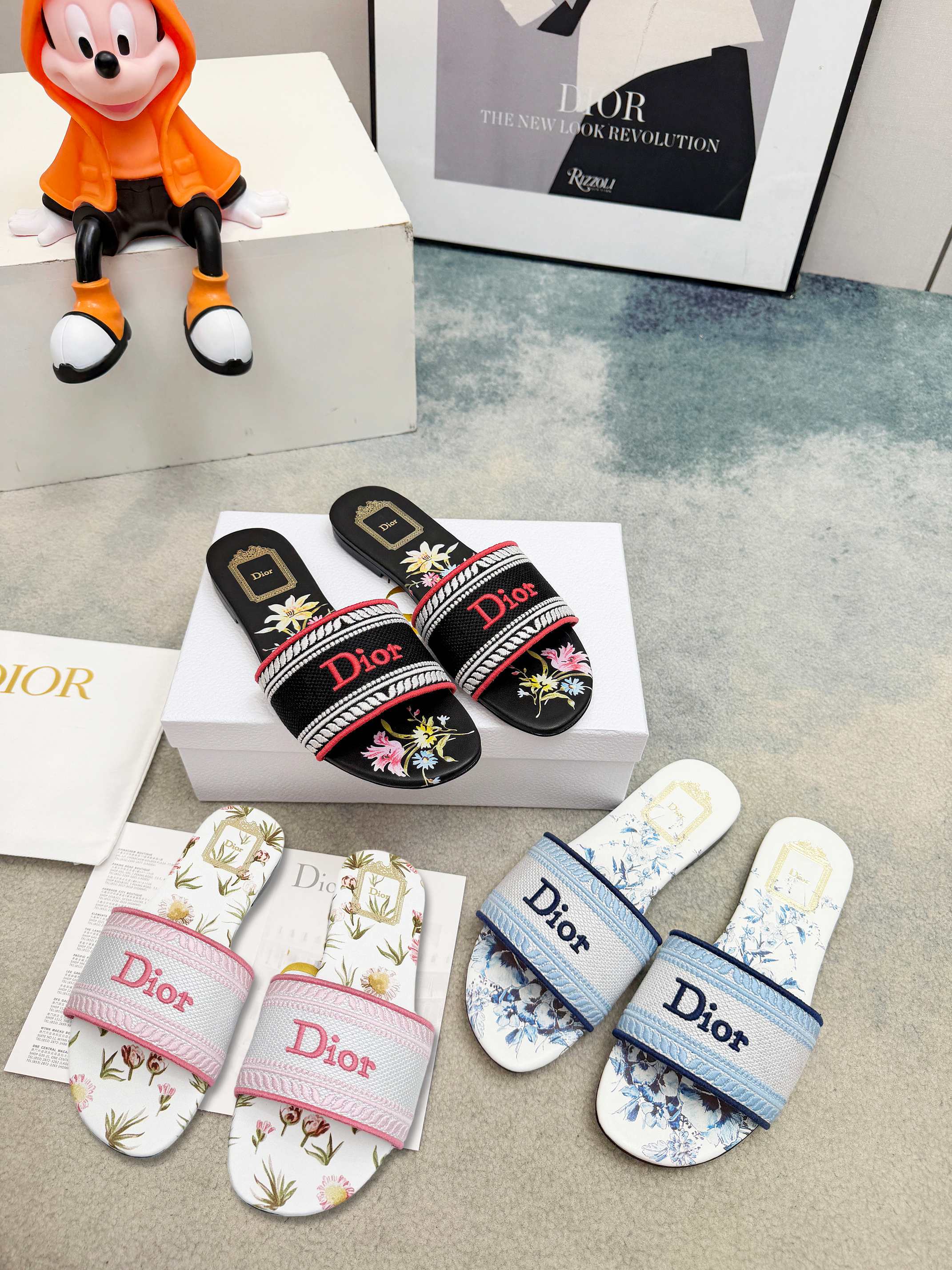 Dior CD•迪奥女士老花刺绣皮底拖鞋升级版