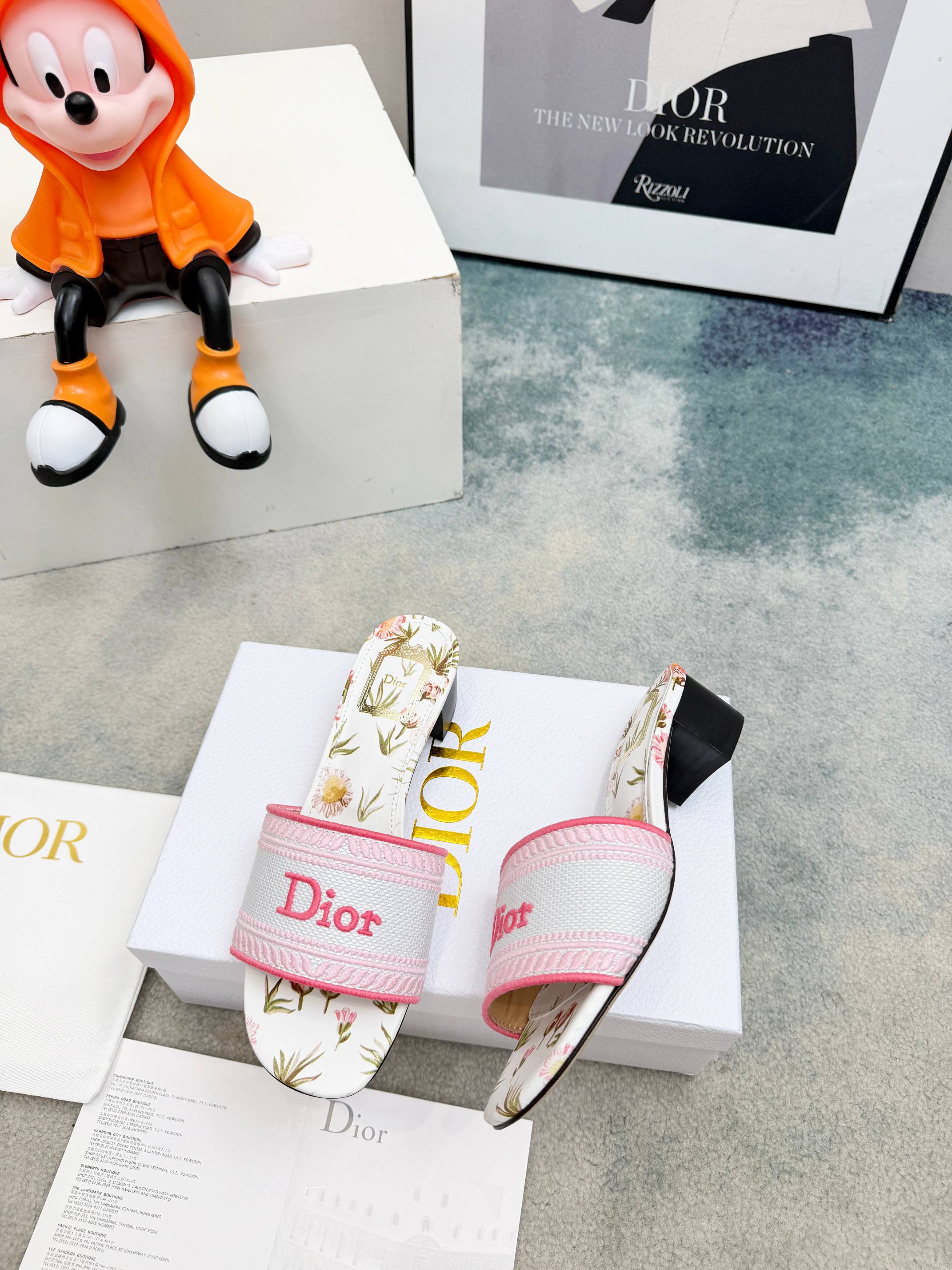 Dior CD•迪奥女士老花刺绣皮底拖鞋升级版