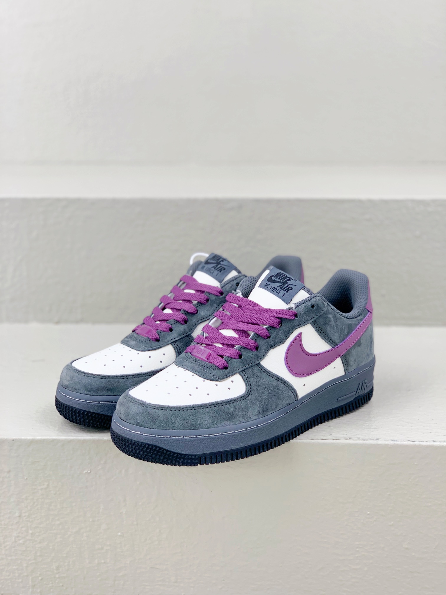 Air Jordan Force 1 Shoes Air Jordan Grey Purple Unisex Chamois Low Tops