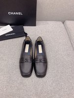 Chanel Shoes Loafers Weave Cowhide Genuine Leather Sheepskin Vintage