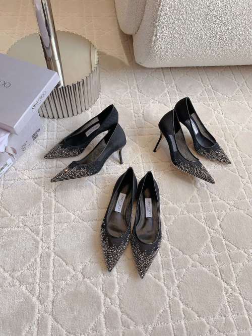 Jimmy Choo Women's Black Suede Pointed Toe Pumps with Crystal Embellishments 1 Jimmy Choo Women’s Black Suede Pointed Toe Pumps with Crystal Embellishments