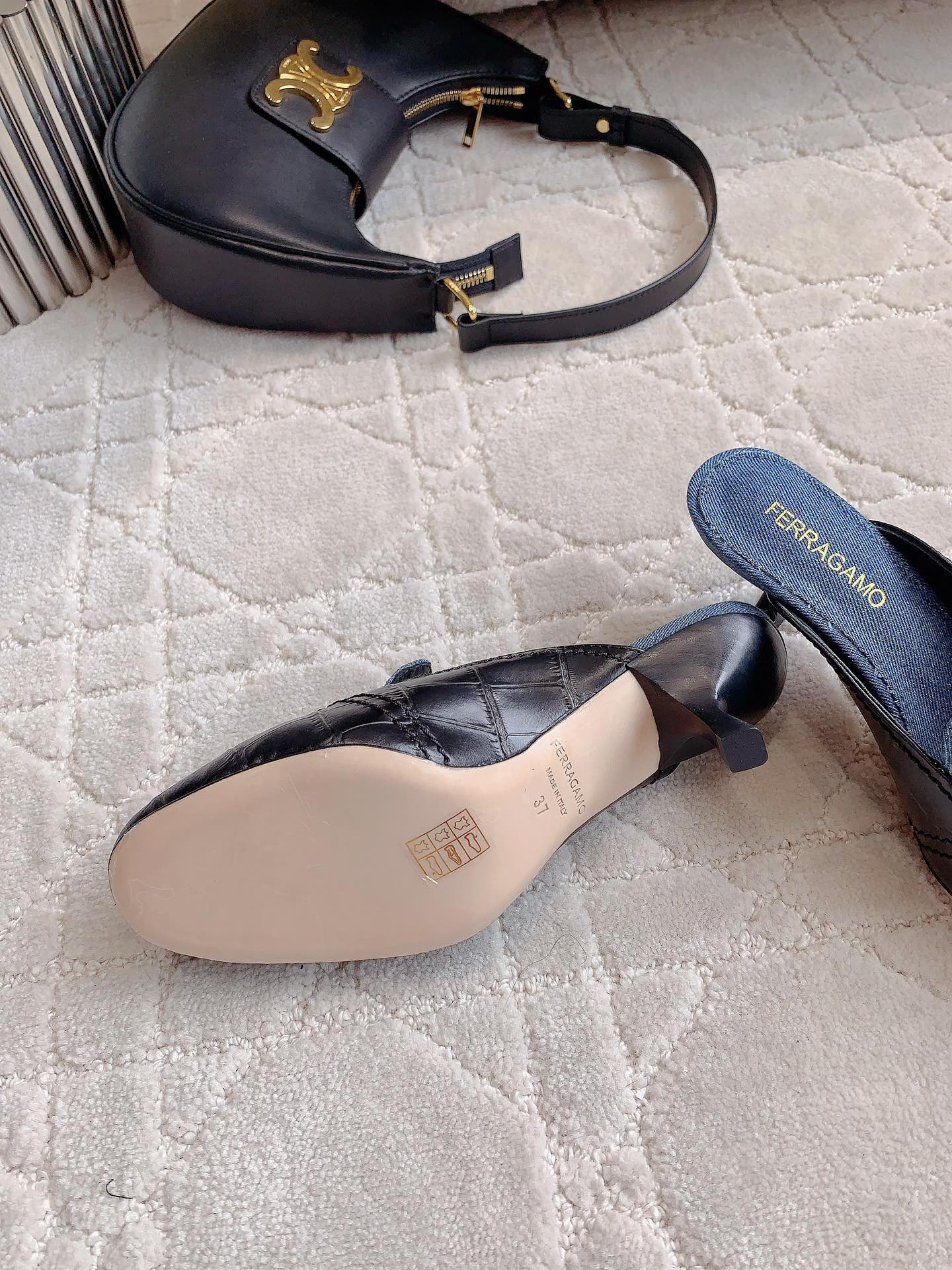 Ferragam’s Elegant Monolithic Half-Shoe in Oxen Skin, Size 35-39, Italian Leather - 图片 9