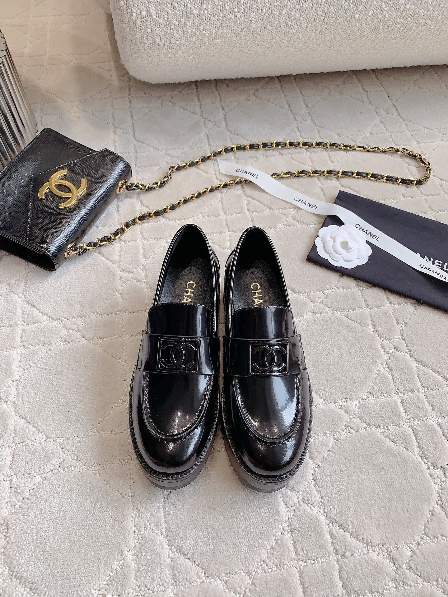 Chanel Chaussures Loafers Replice de concepteur d’atelier
 Cuir vache Genuine Leather Caoutchouc Peau mouton