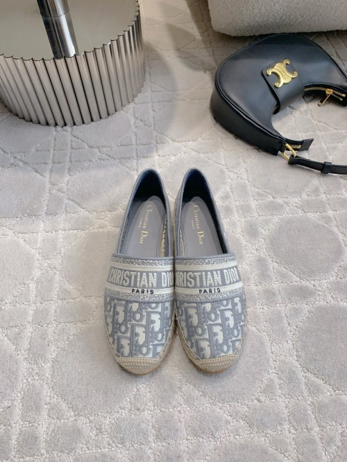 Dior Women's D-Stripes Espadrille Flats in Blue Dior Oblique Embroidery