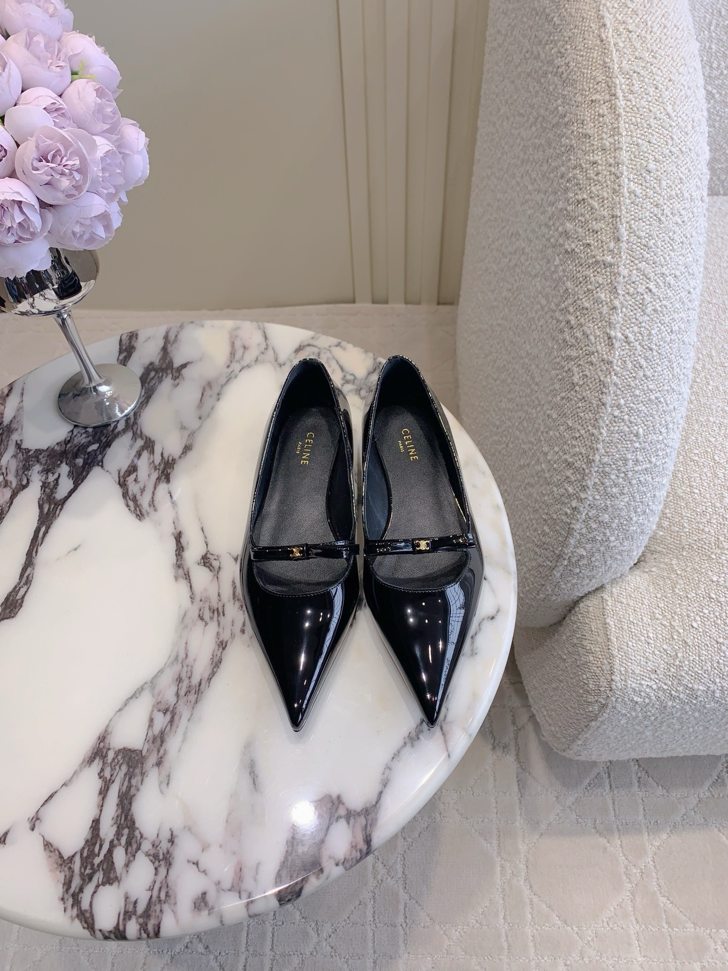 Stylish Leather Flat Shoes by Celin: Italian Size 35-39, Shoe-Faced Cowcloth Design - 图片 2