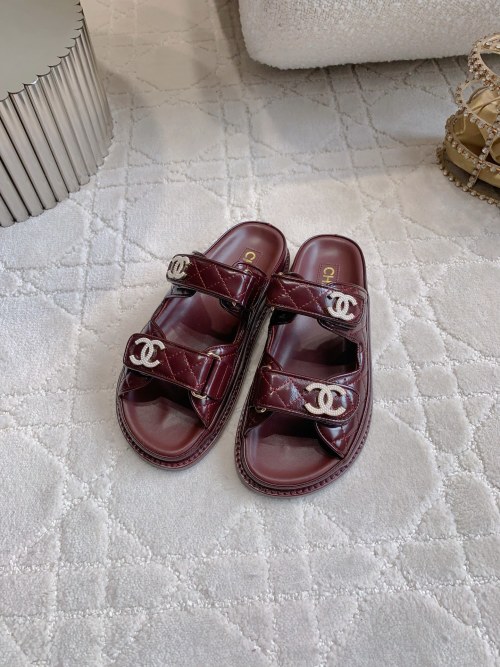 Chanel Burgundy Leather Velcro Sandals - Classic & Versatile Style 1 Chanel Burgundy Leather Velcro Sandals - Classic & Versatile Style