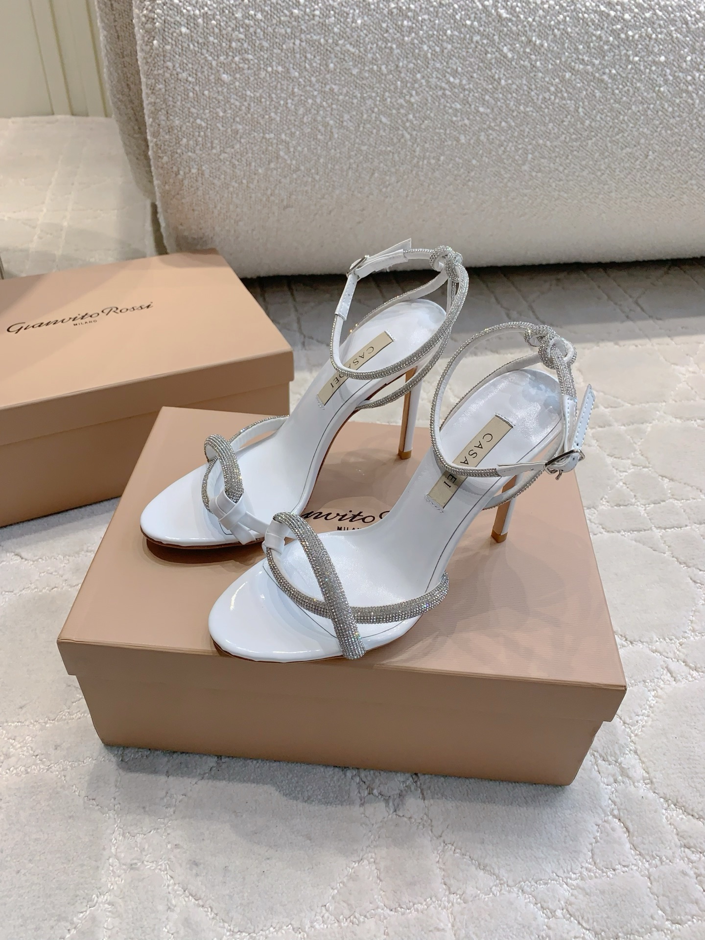 Elegant Custom-Made High-Heel Sandals with Flashwater Drills and Parchment Inside