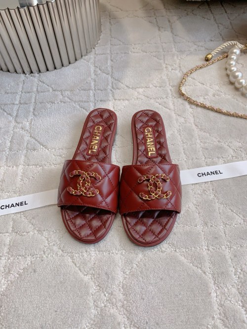 Chanel Women's Quilted Leather CC Logo Flat Sandals Slides