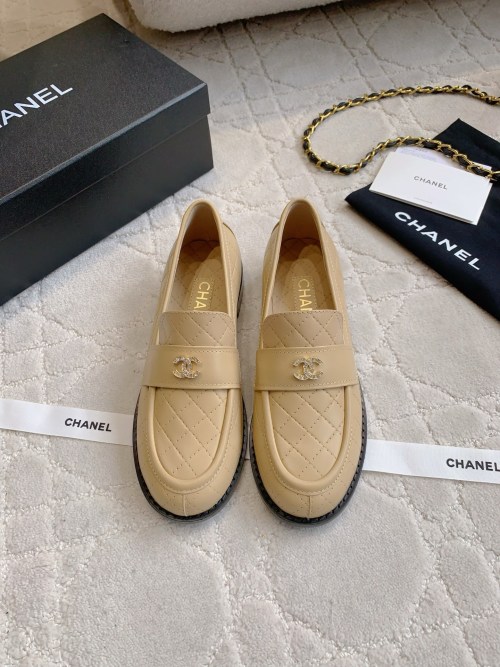 Chanel Women's Loafers with Double C Logo - Calfskin Leather, Beige
