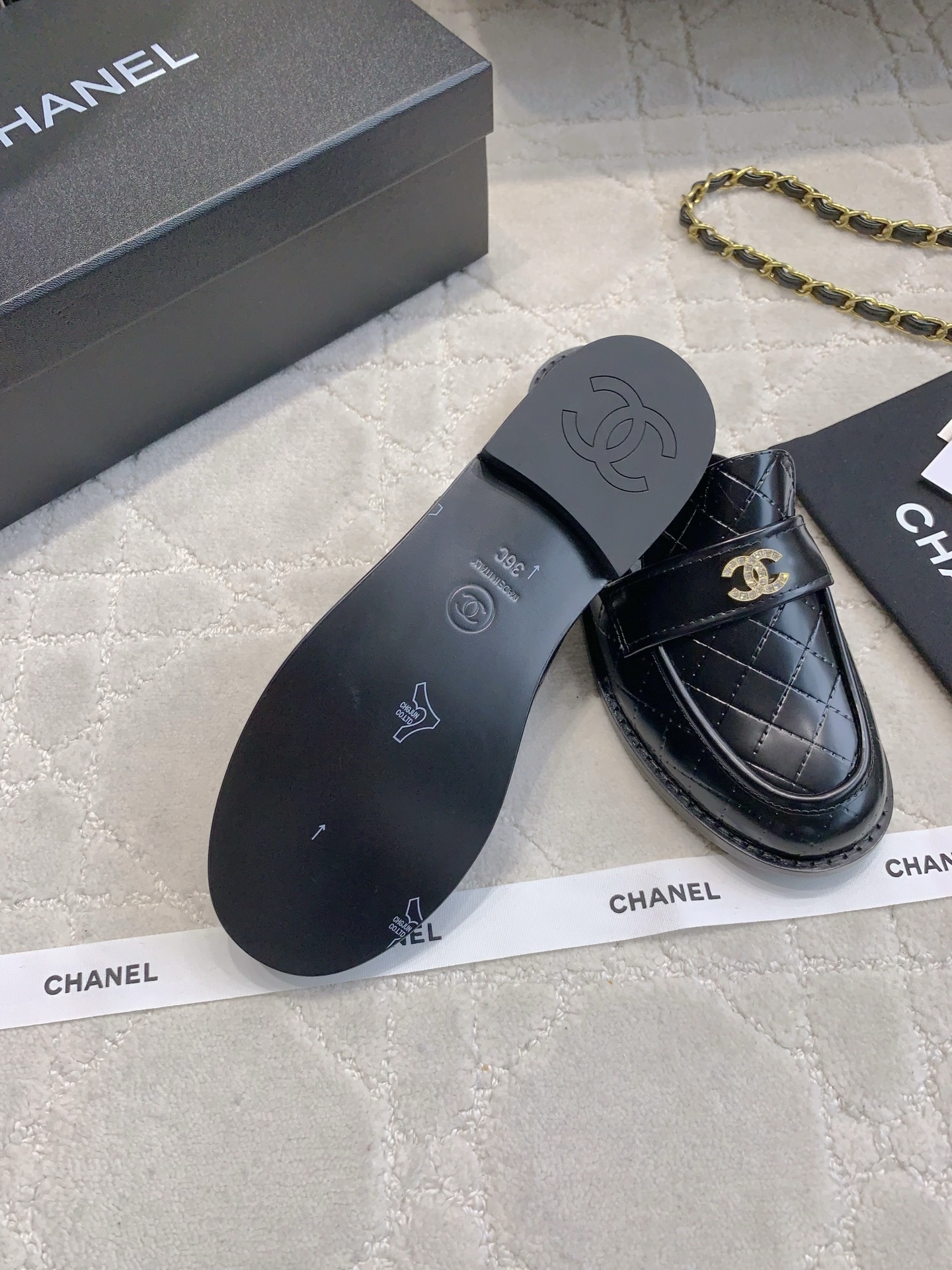 Chanel Women's Leather Loafers with CC Buckle, Black 10 i1748499355789 7355 0 9
